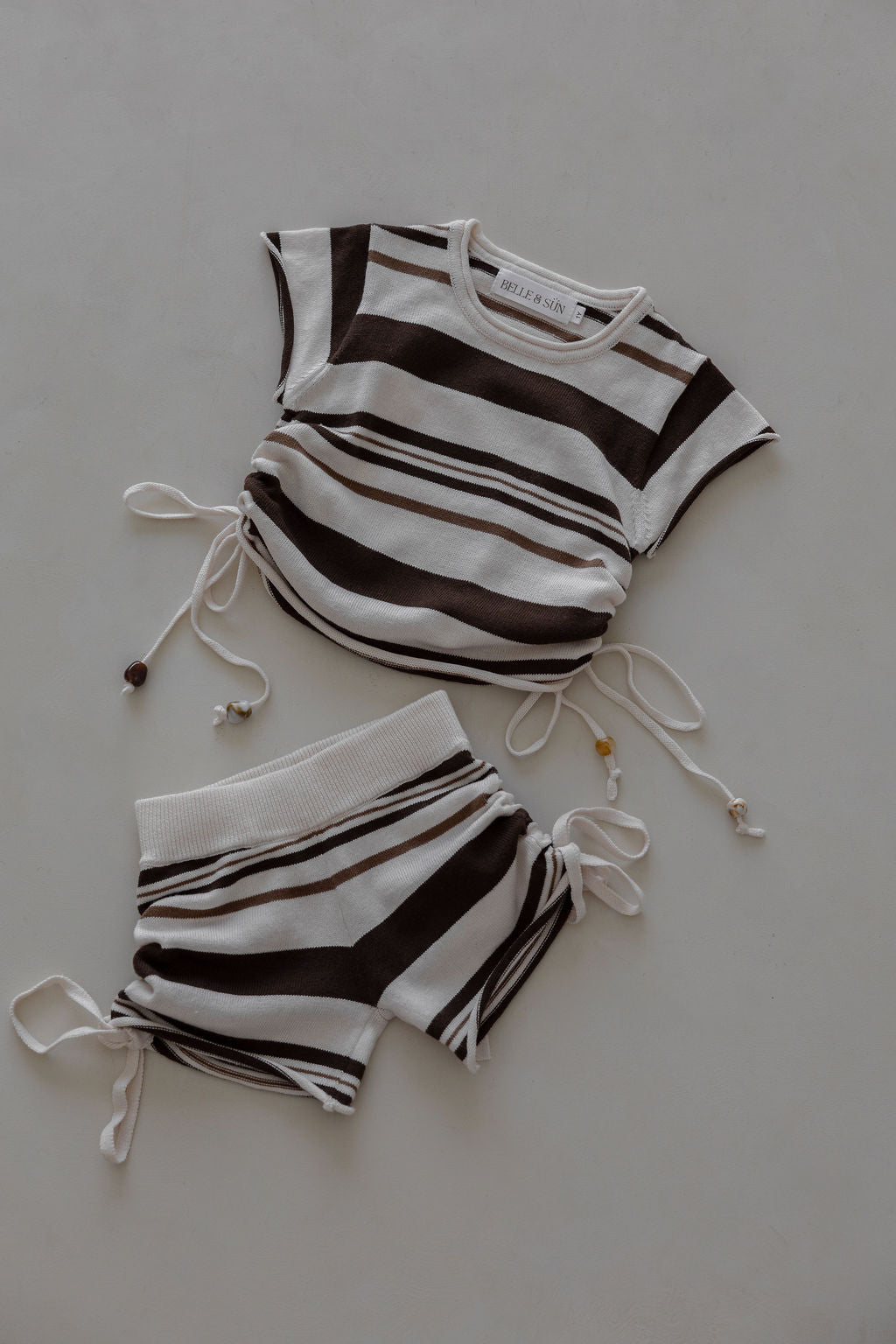 Gathered Knit Shorts | Earth Stripe