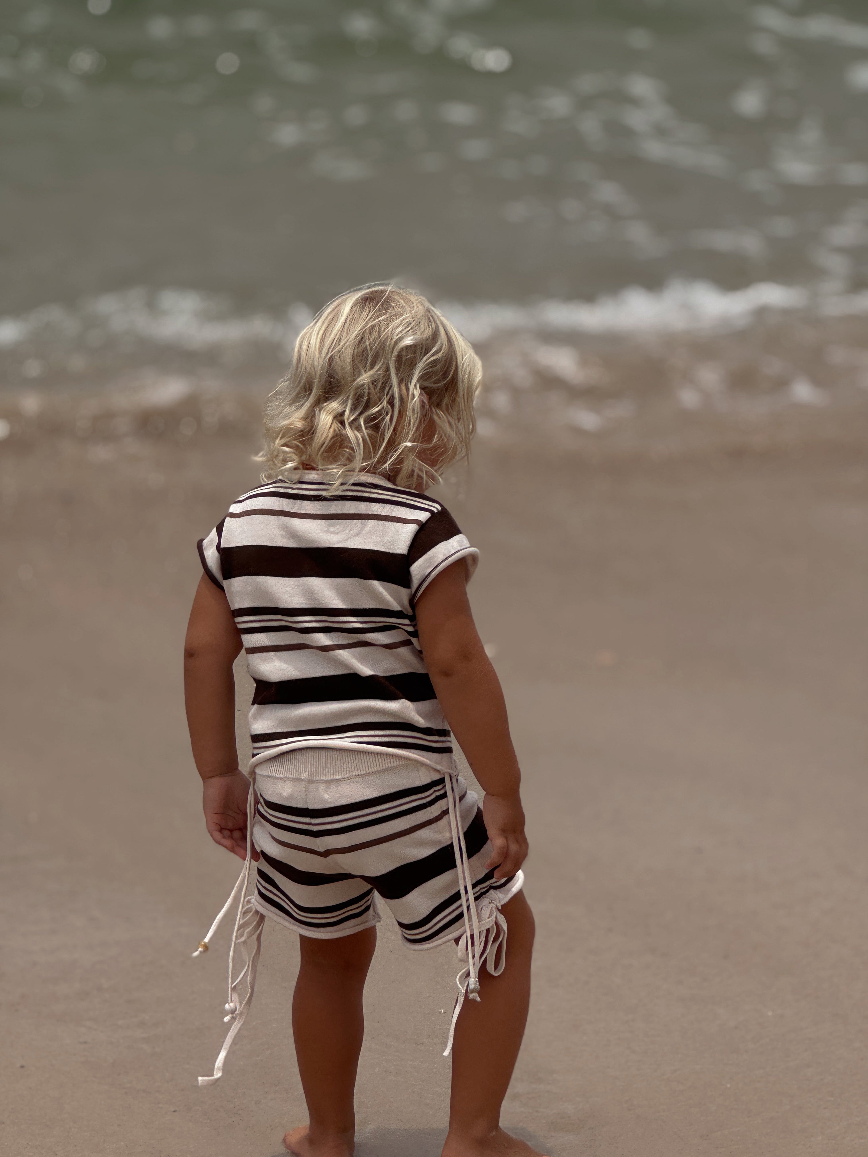 Gathered Knit Shorts | Earth Stripe