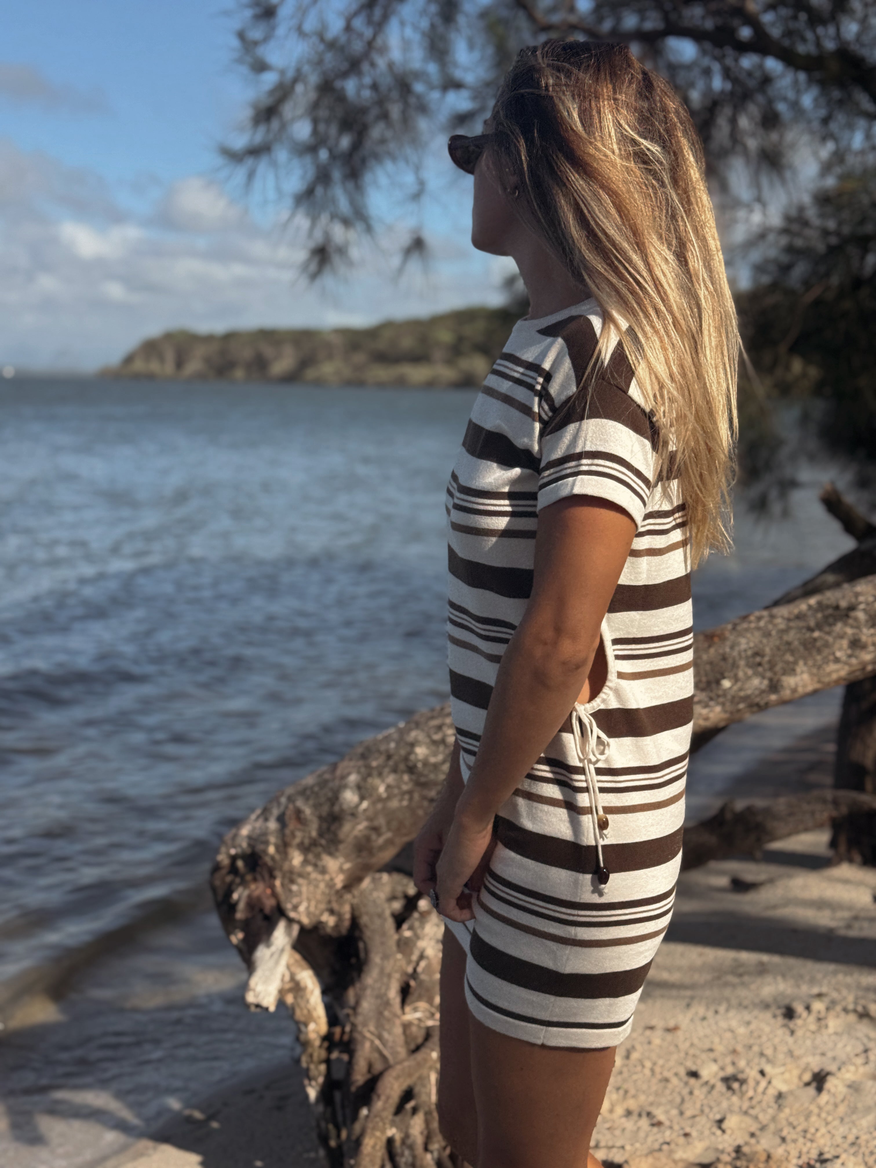 Woman's Keyhole Dress | Earth Stripe