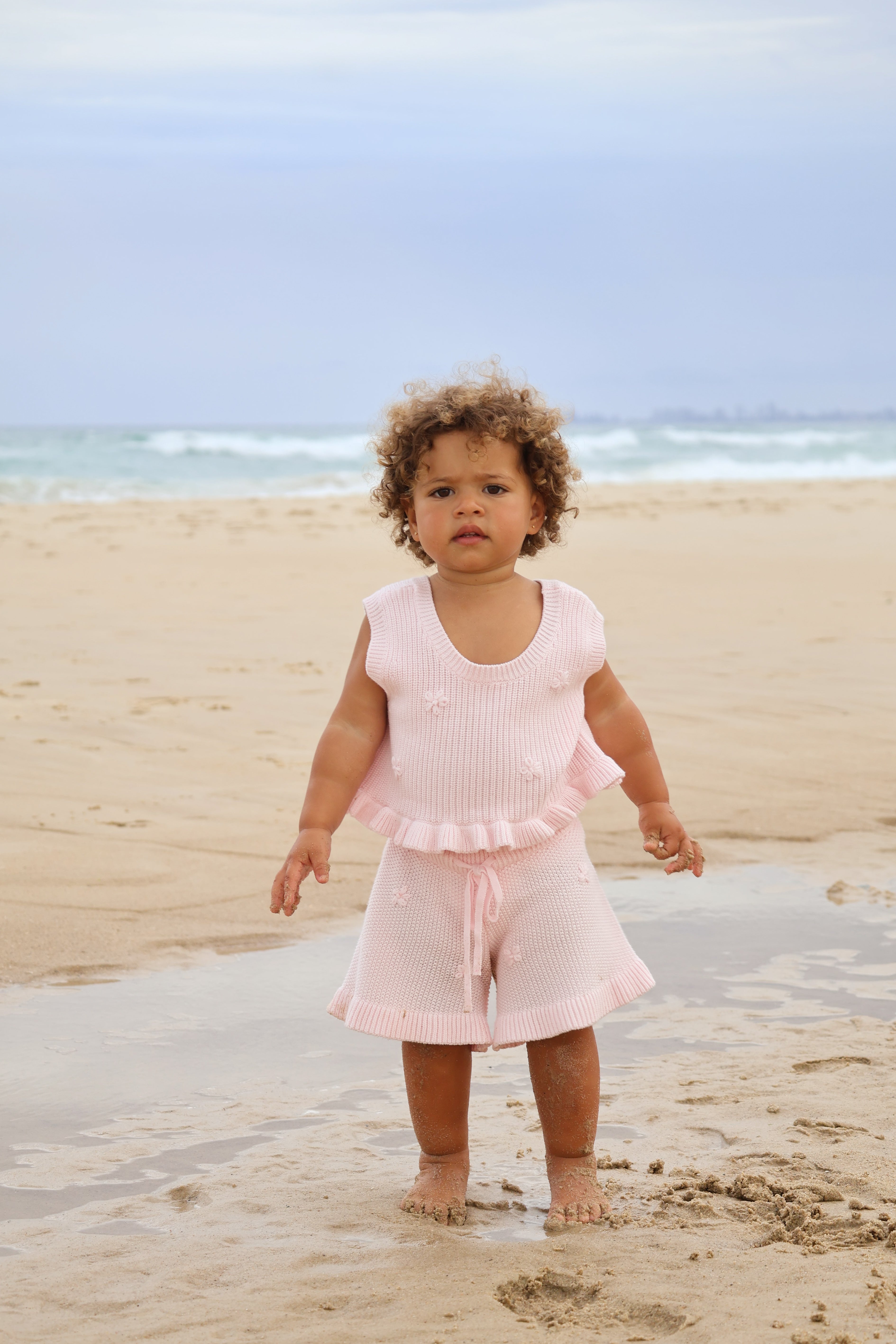 Knit Embroidered Shorts | Pink Sky