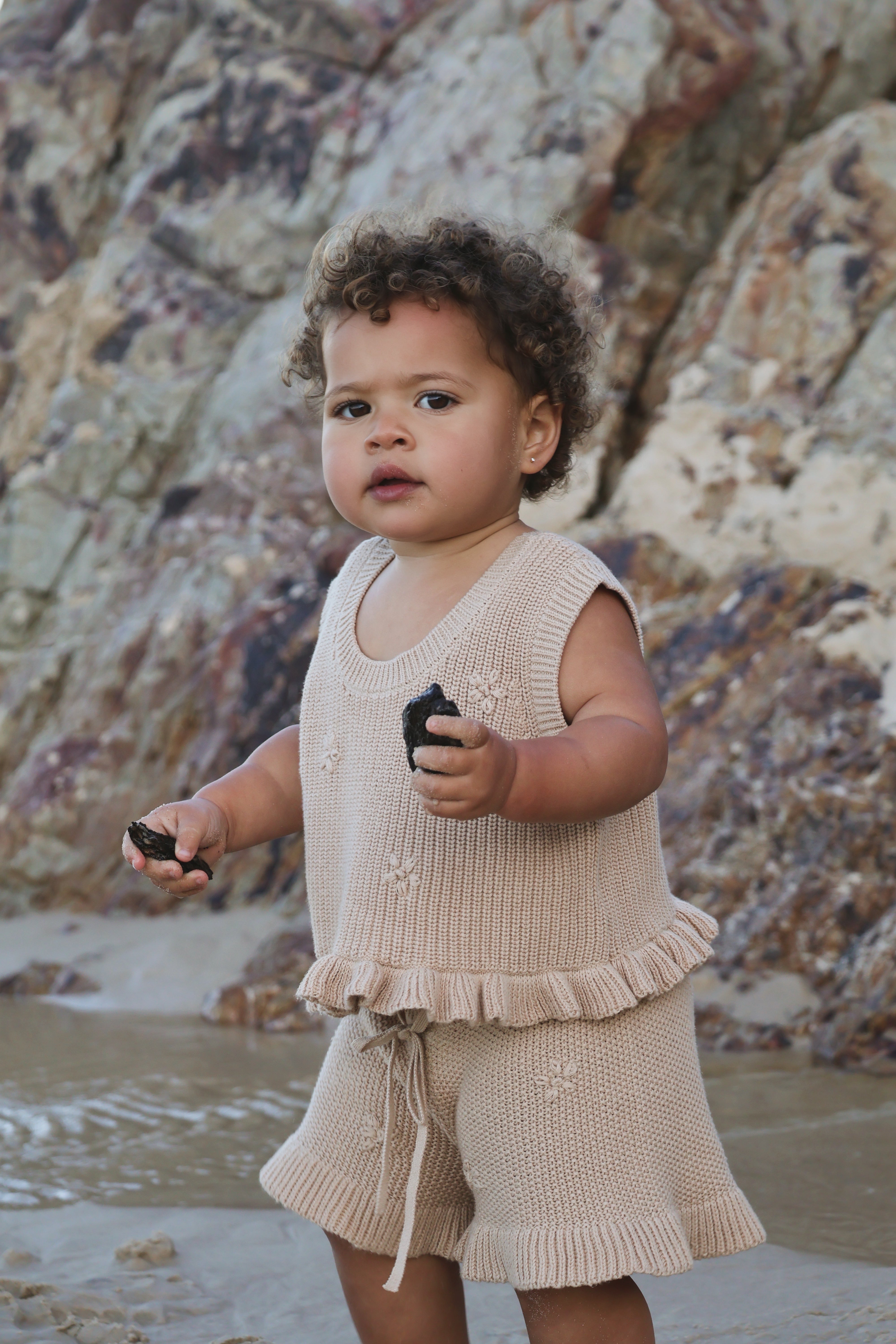 Knit Embroidered Shorts | Sand