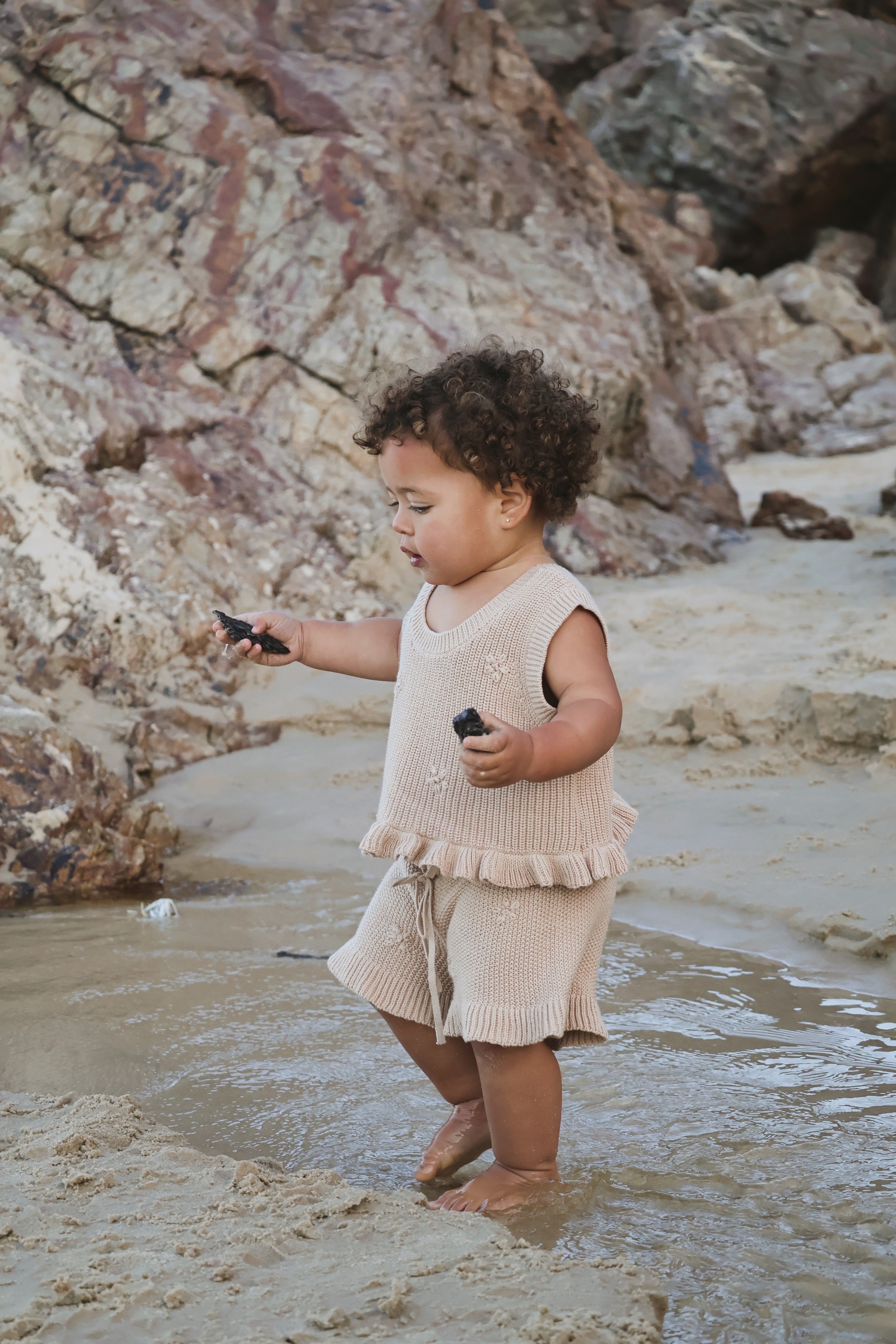Knit Embroidered Shorts | Sand