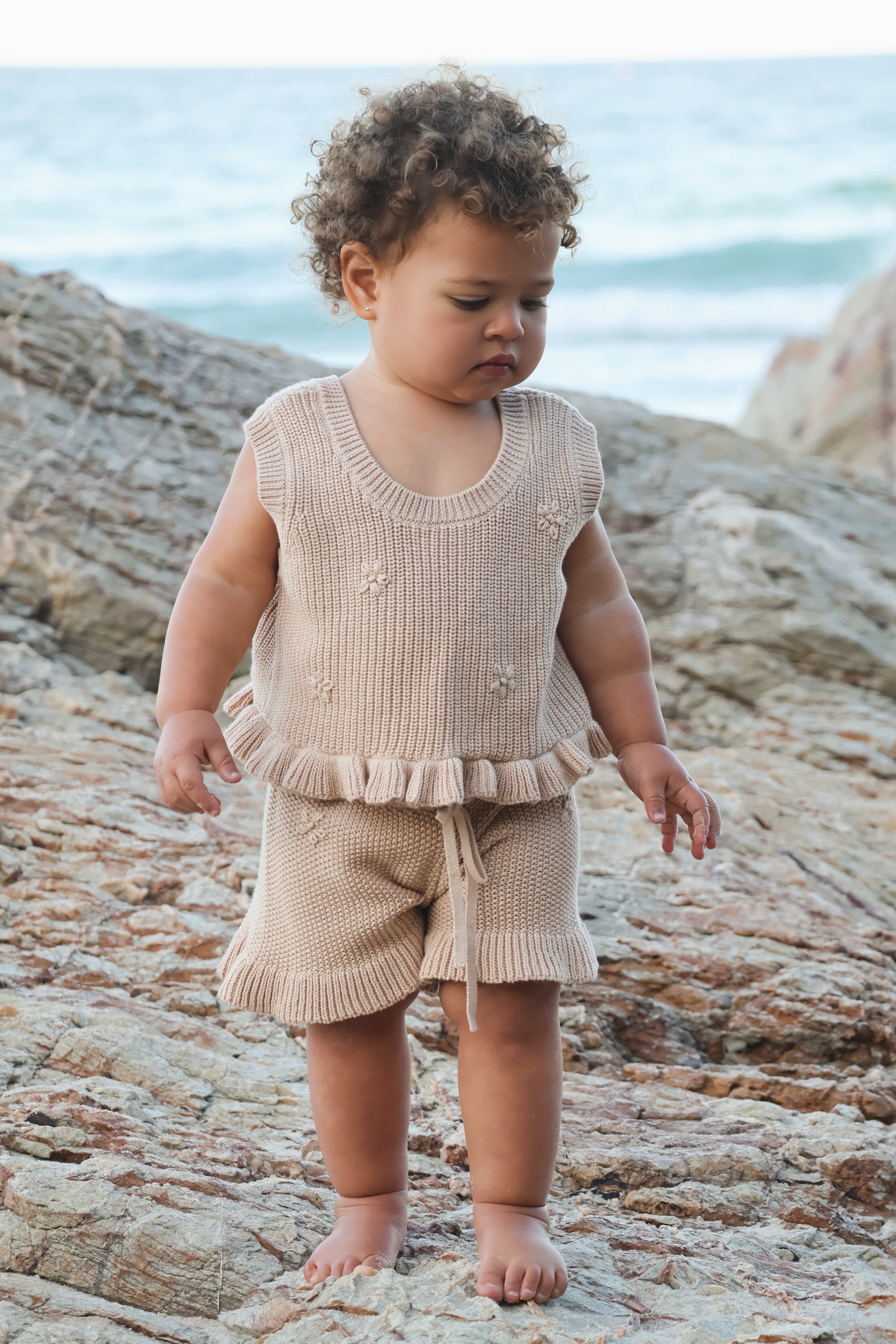 Knit Embroidered Shorts | Sand
