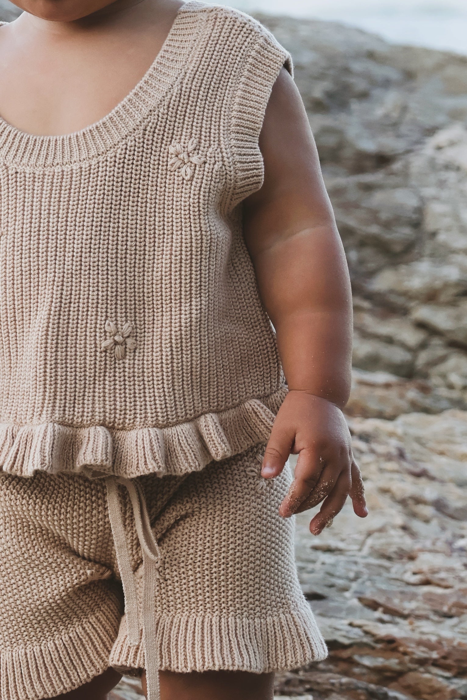 Knit Embroidered Shorts | Sand