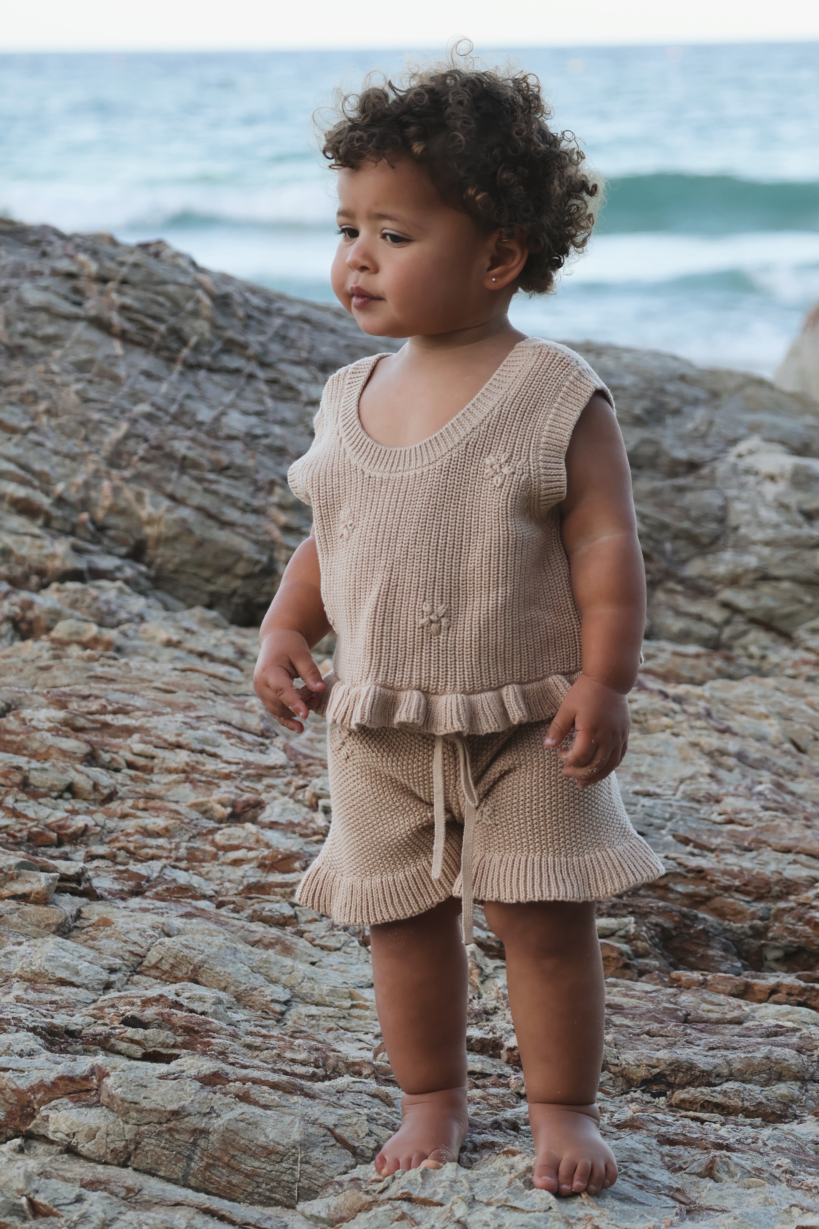 Knit Embroidered Shorts | Sand