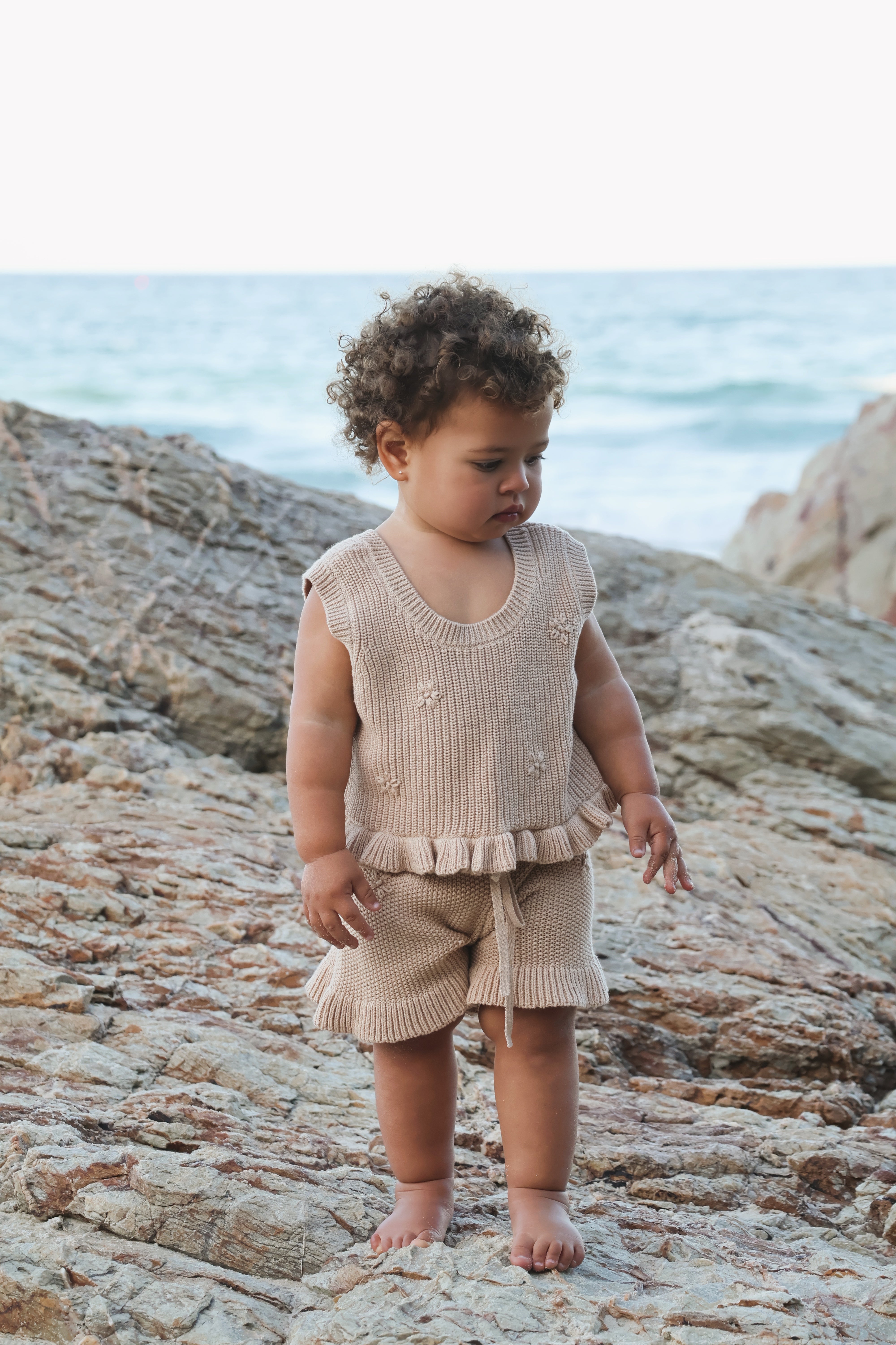 Knit Embroidered Shorts | Sand