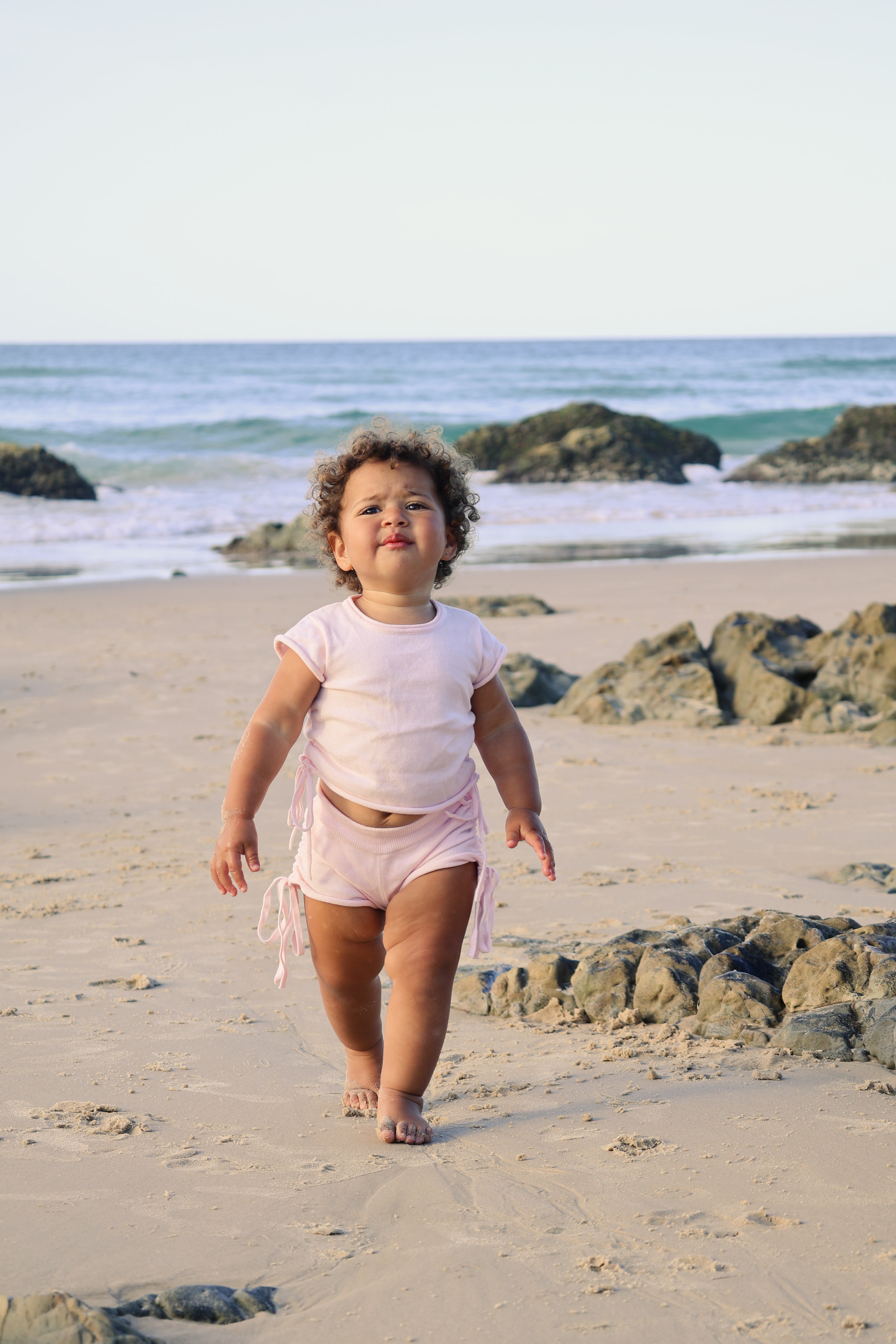 Gathered Knit Shorts | Pink Sky