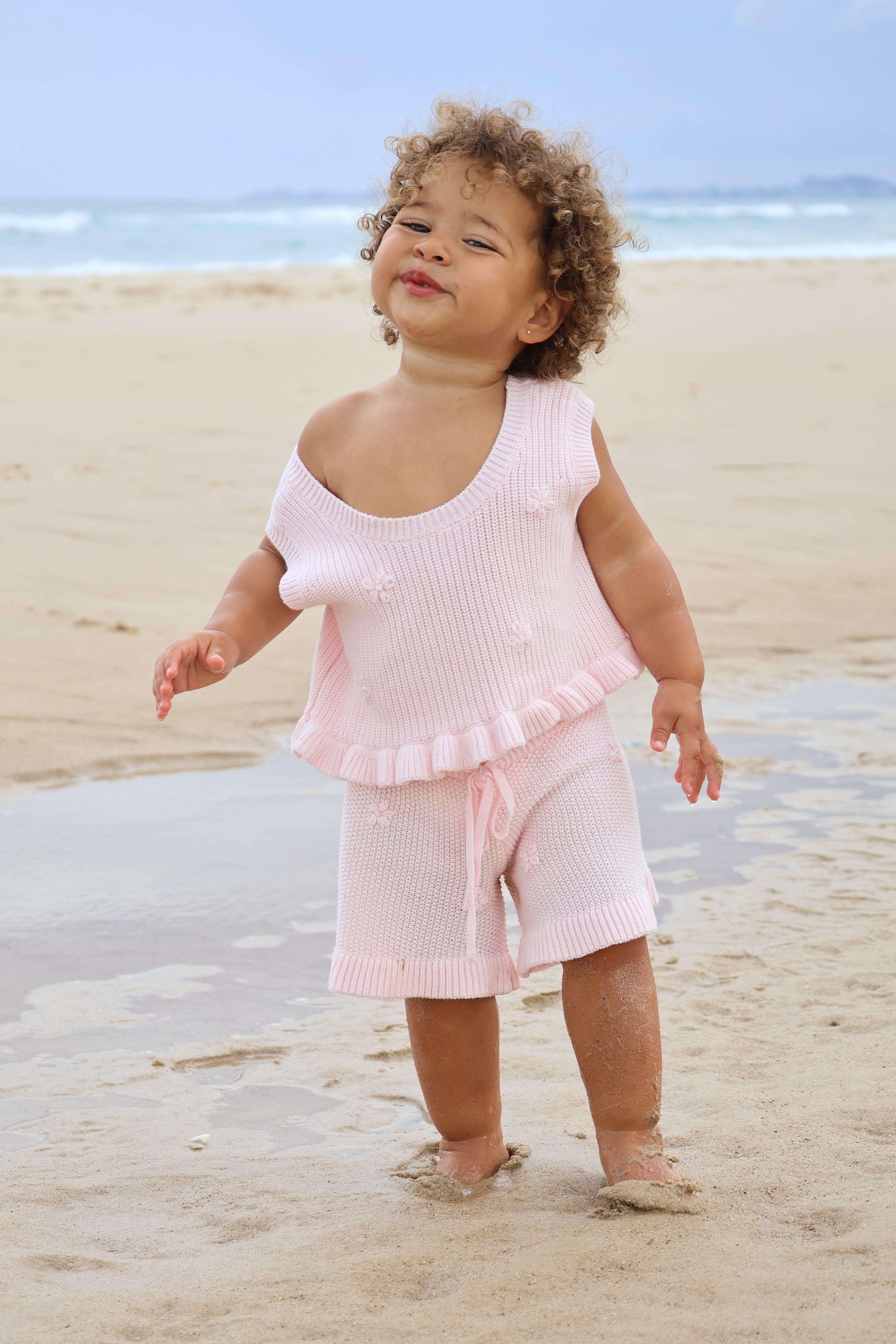 Knit Embroidered Shorts | Pink Sky