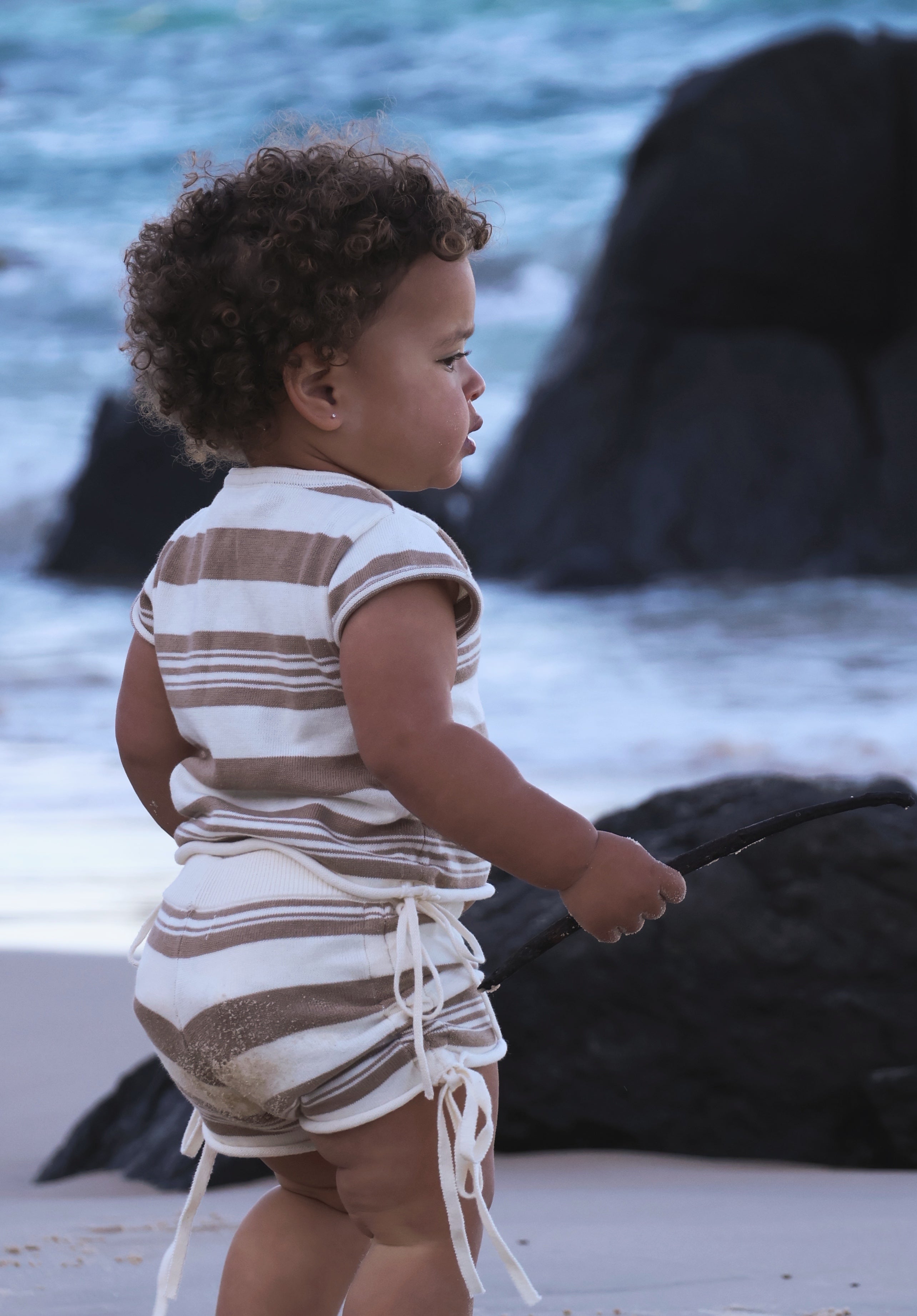 Gathered Knit Tshirt | Earth Stripe