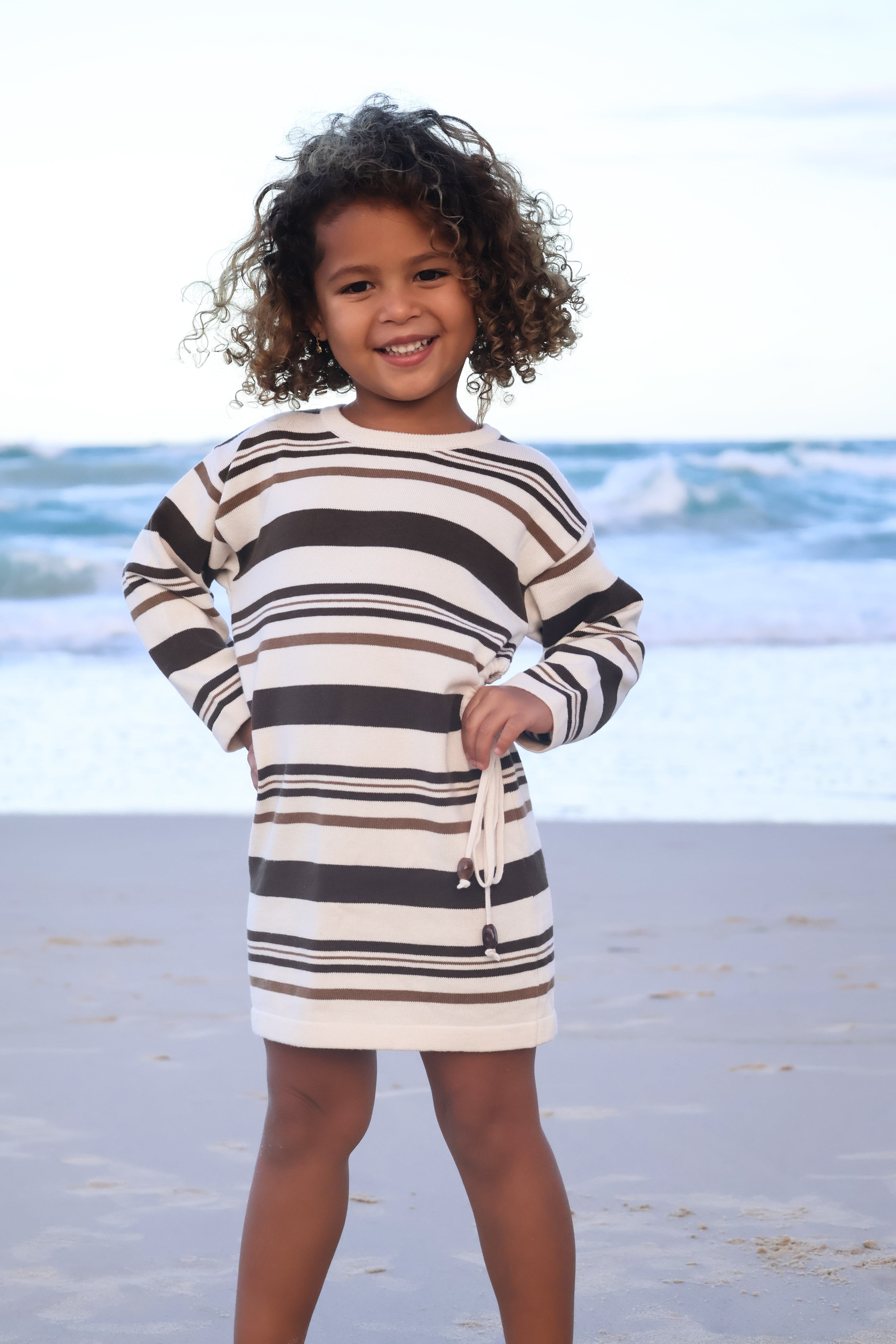 Long Sleeve Dress | Earth Stripe Beads