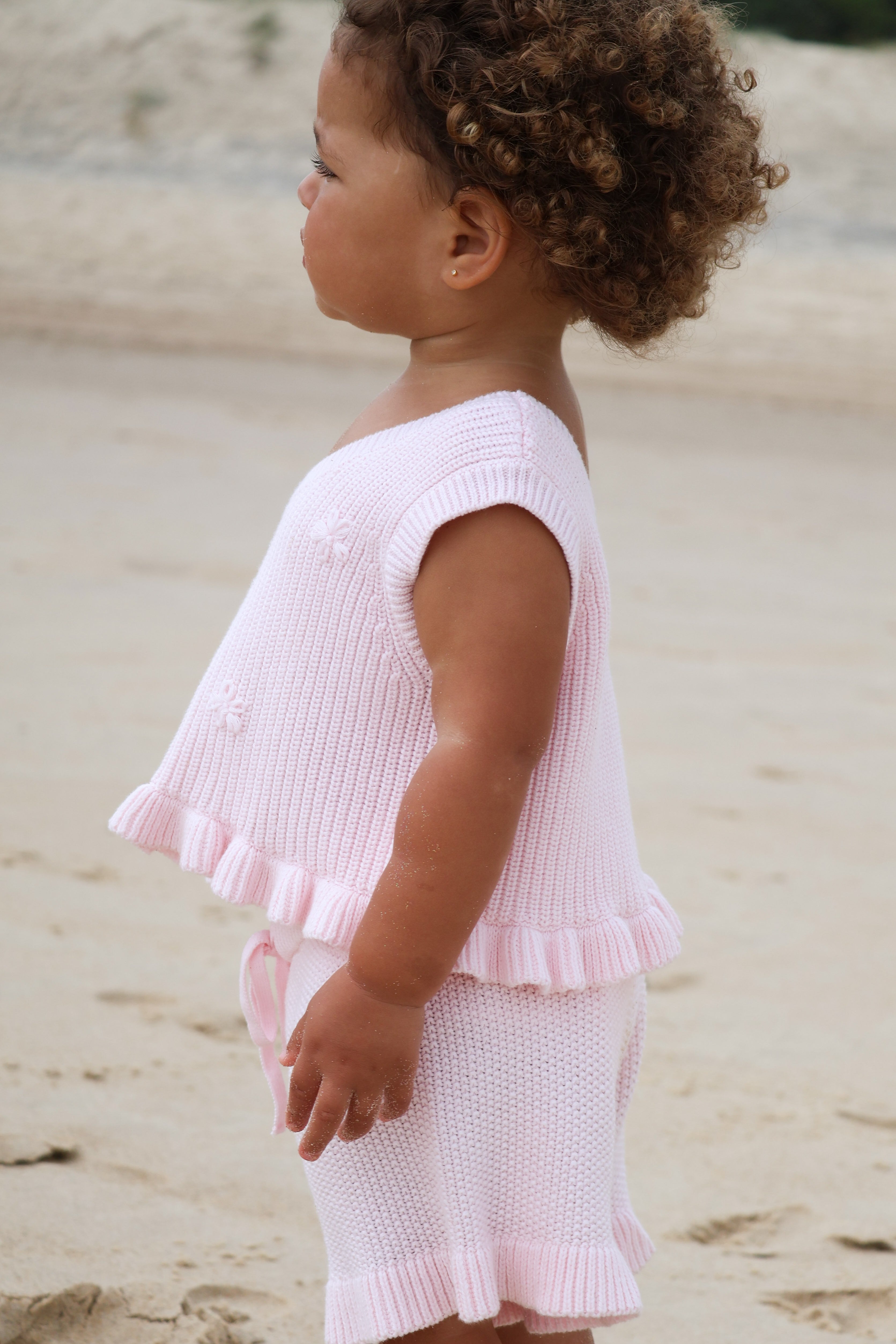 Knit Embroidered Shorts | Pink Sky