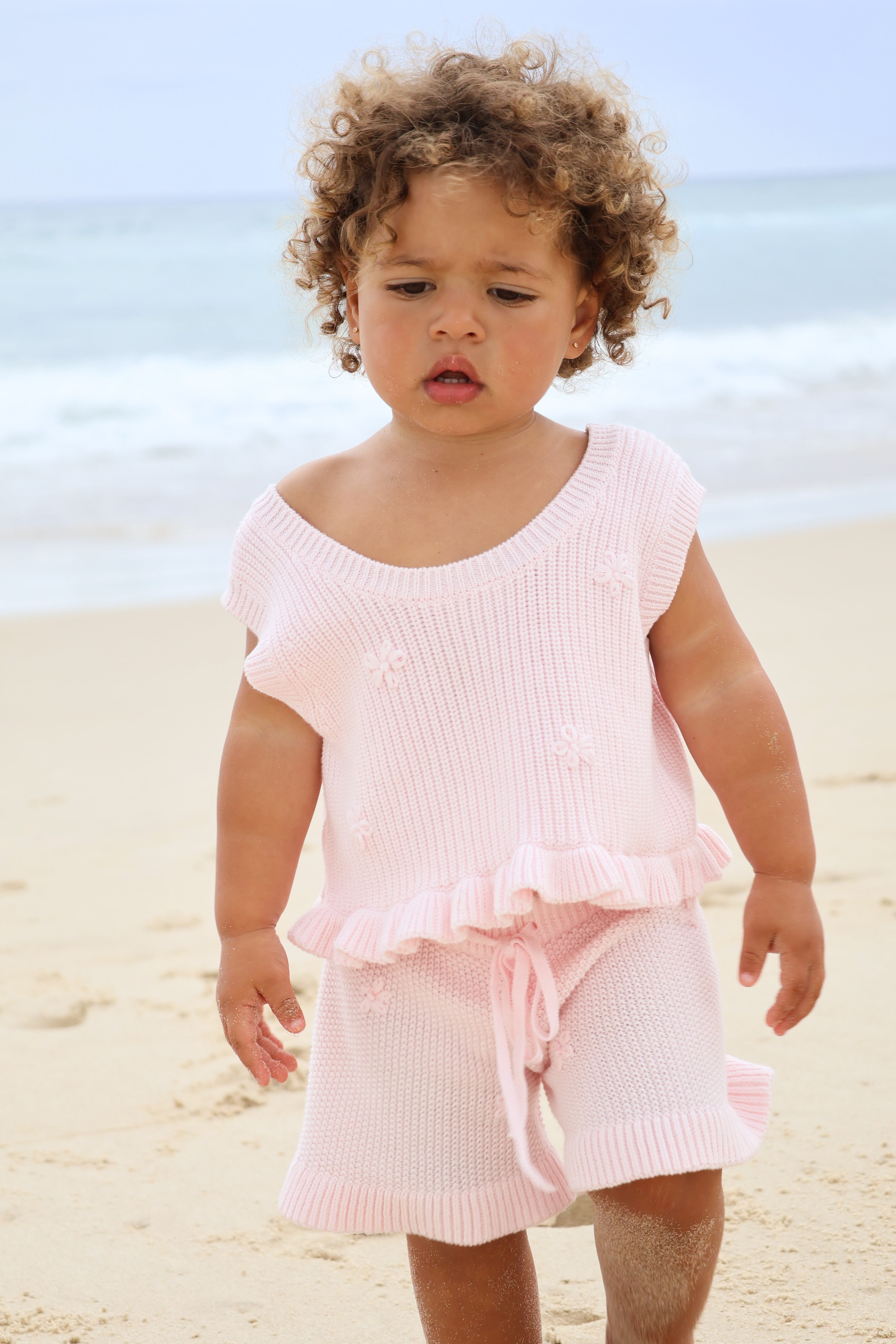 Knit Embroidered Shorts | Pink Sky