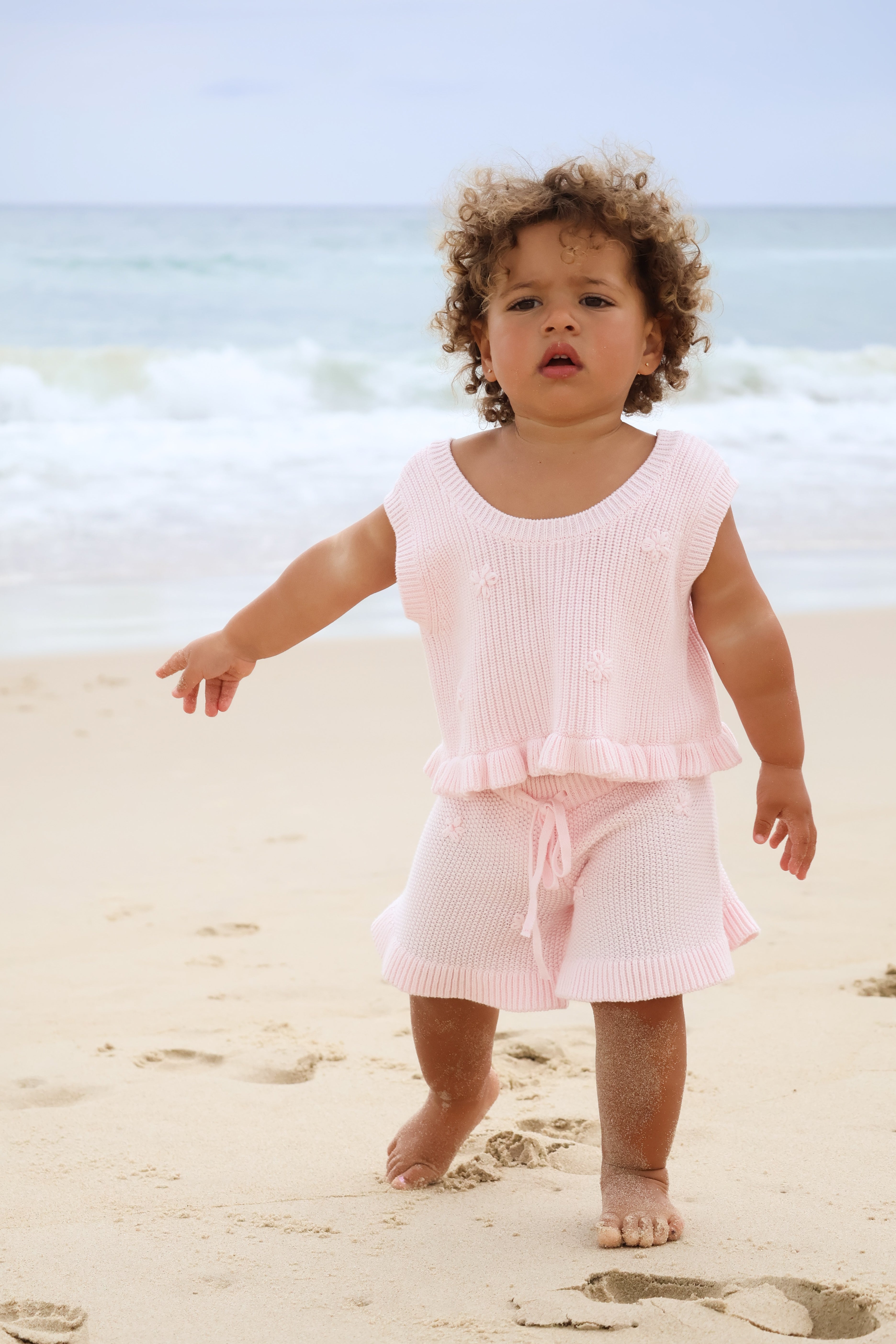 Knit Embroidered Shorts | Pink Sky