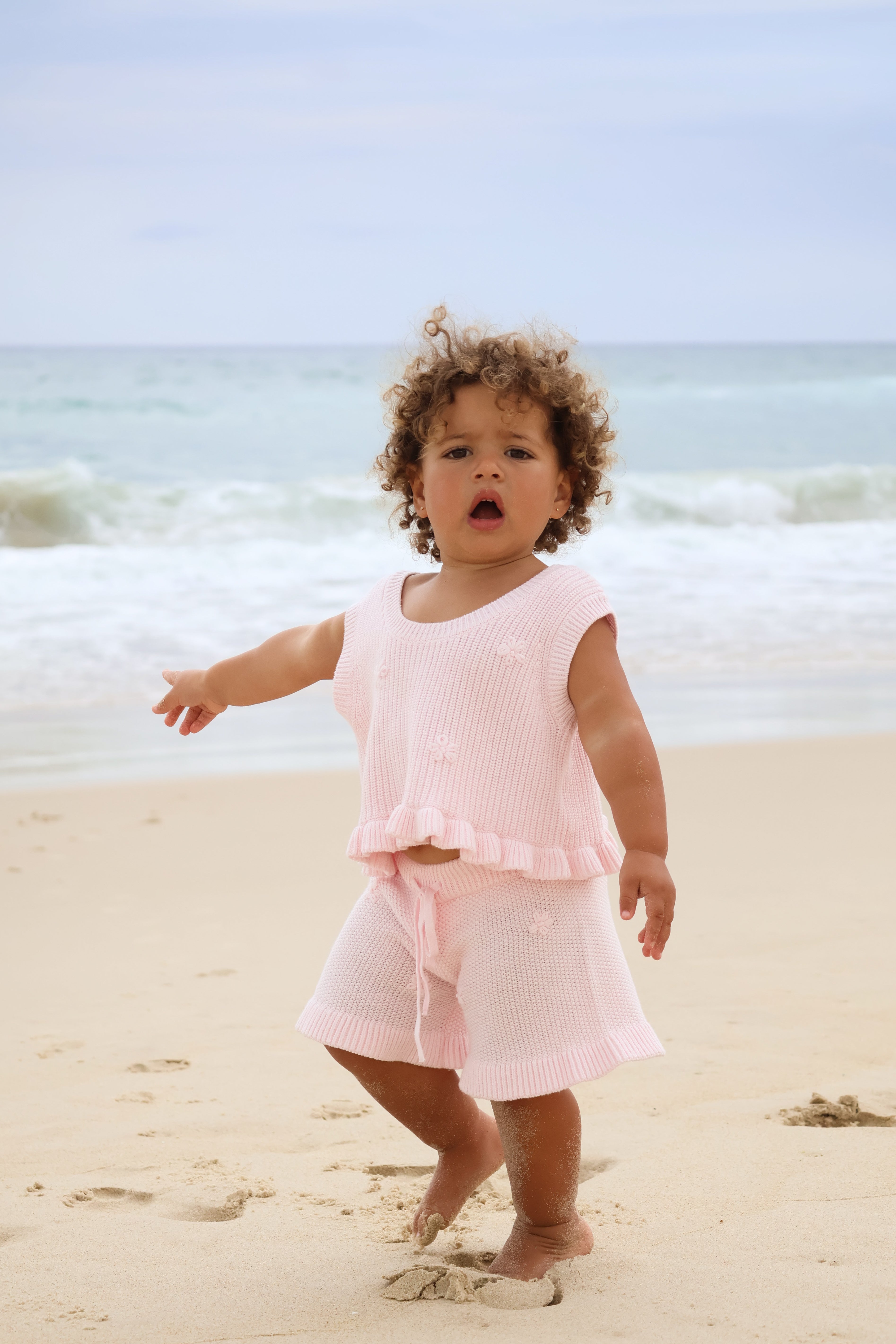 Knit Embroidered Shorts | Pink Sky