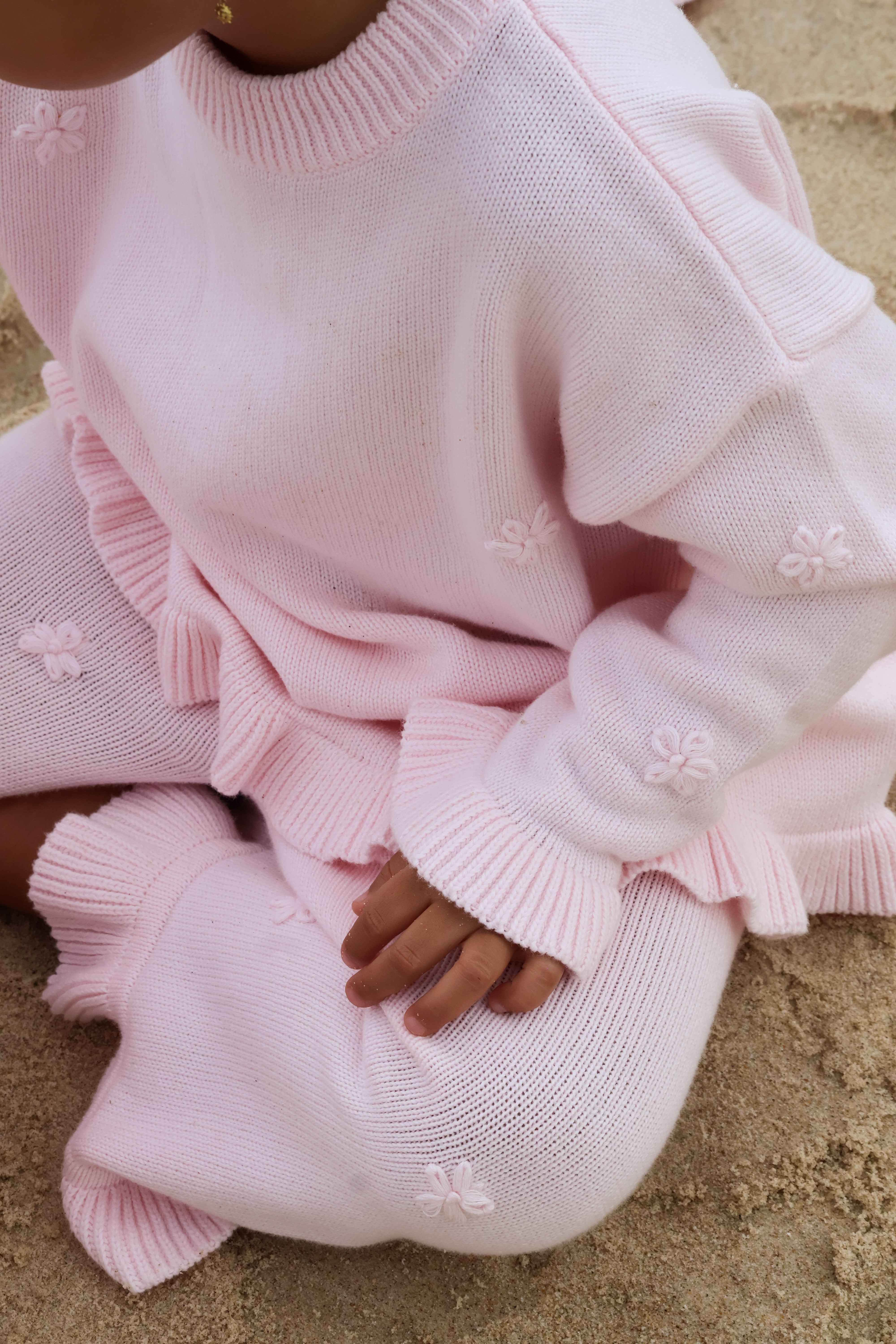 Knit Embroidery Pullover | Pink sky