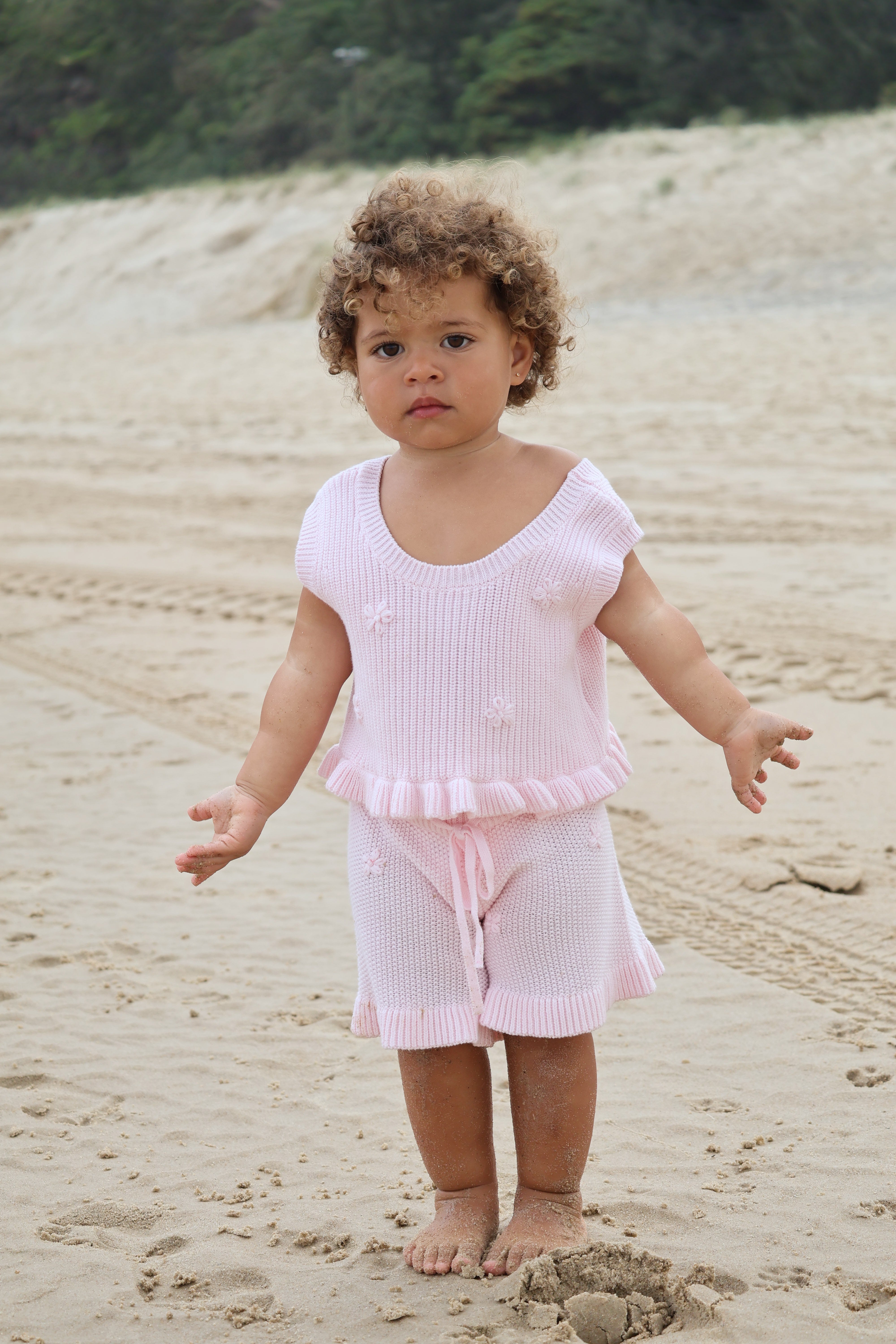 Knit Embroidered Shorts | Pink Sky