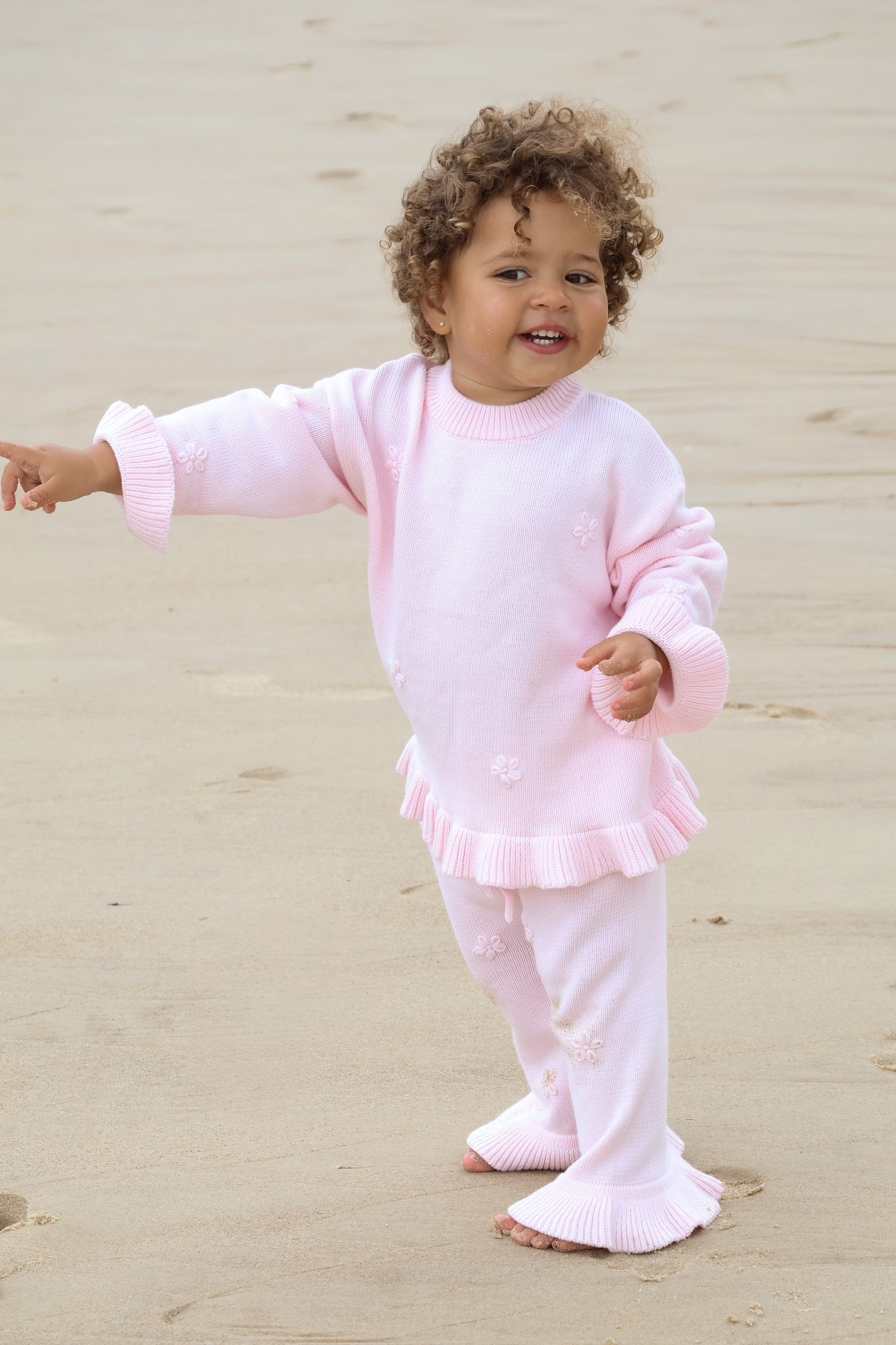 Knit Embroidery Pullover | Pink sky