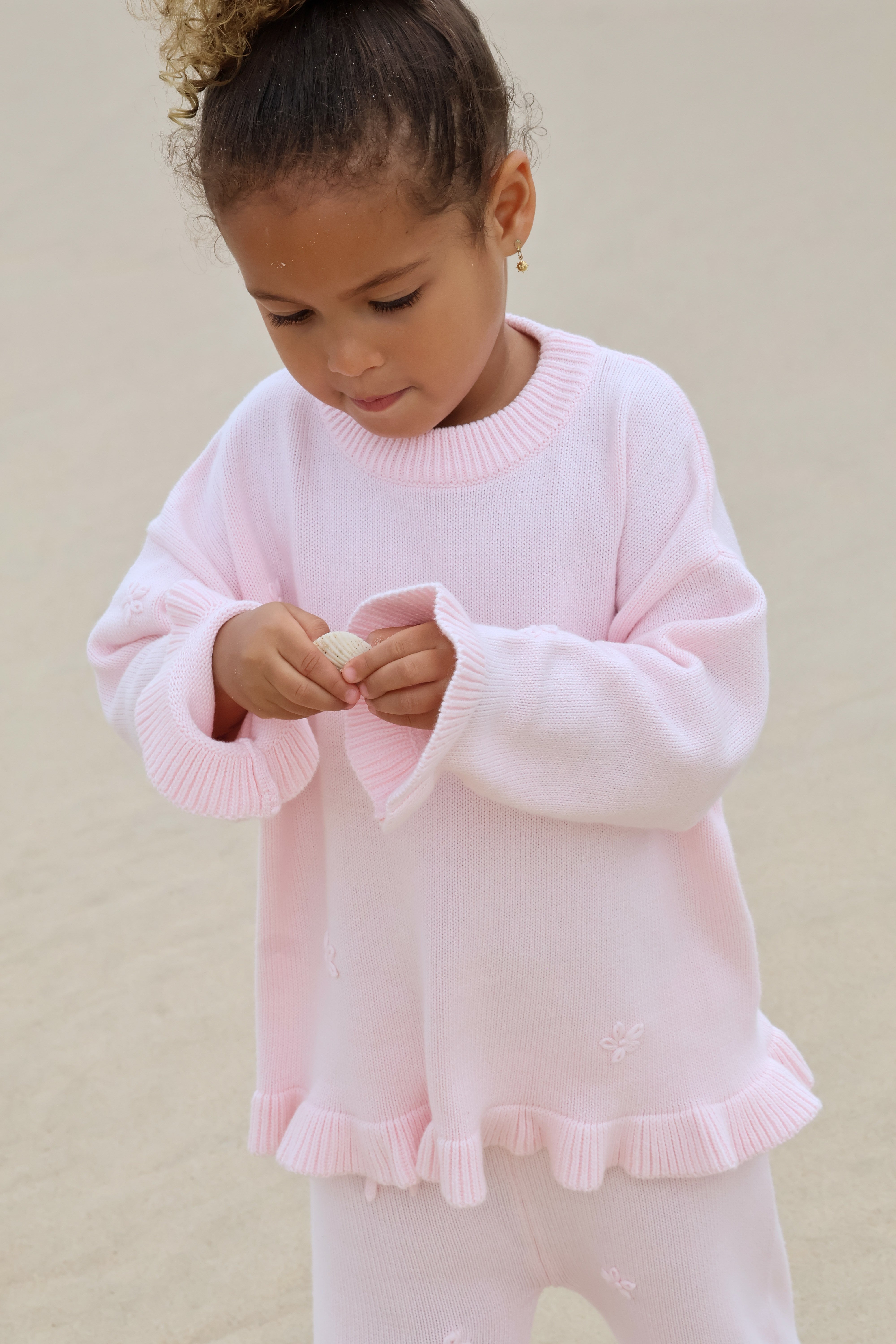 Knit Embroidery Pullover | Pink sky