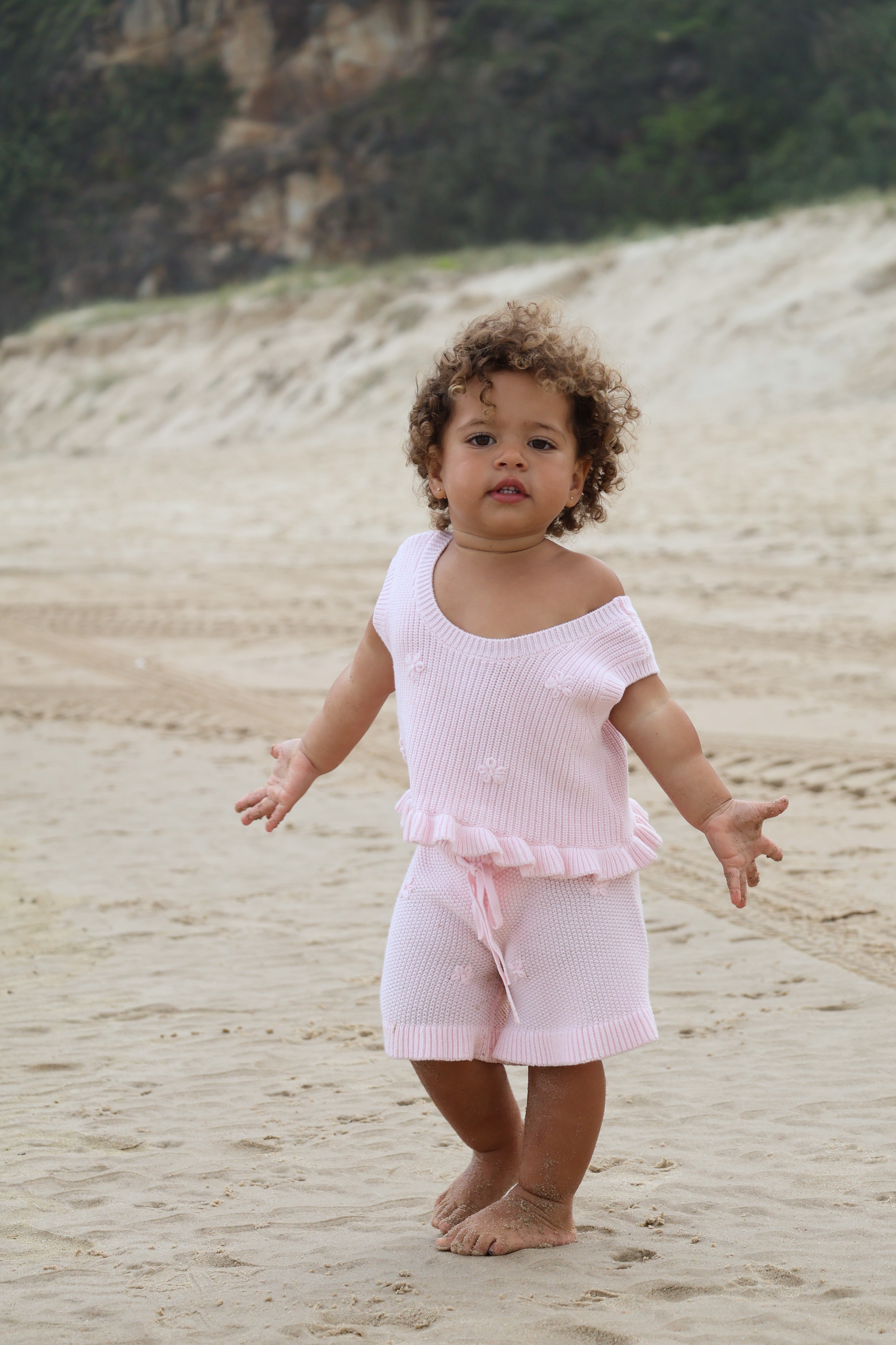 Knit Embroidered Shorts | Pink Sky