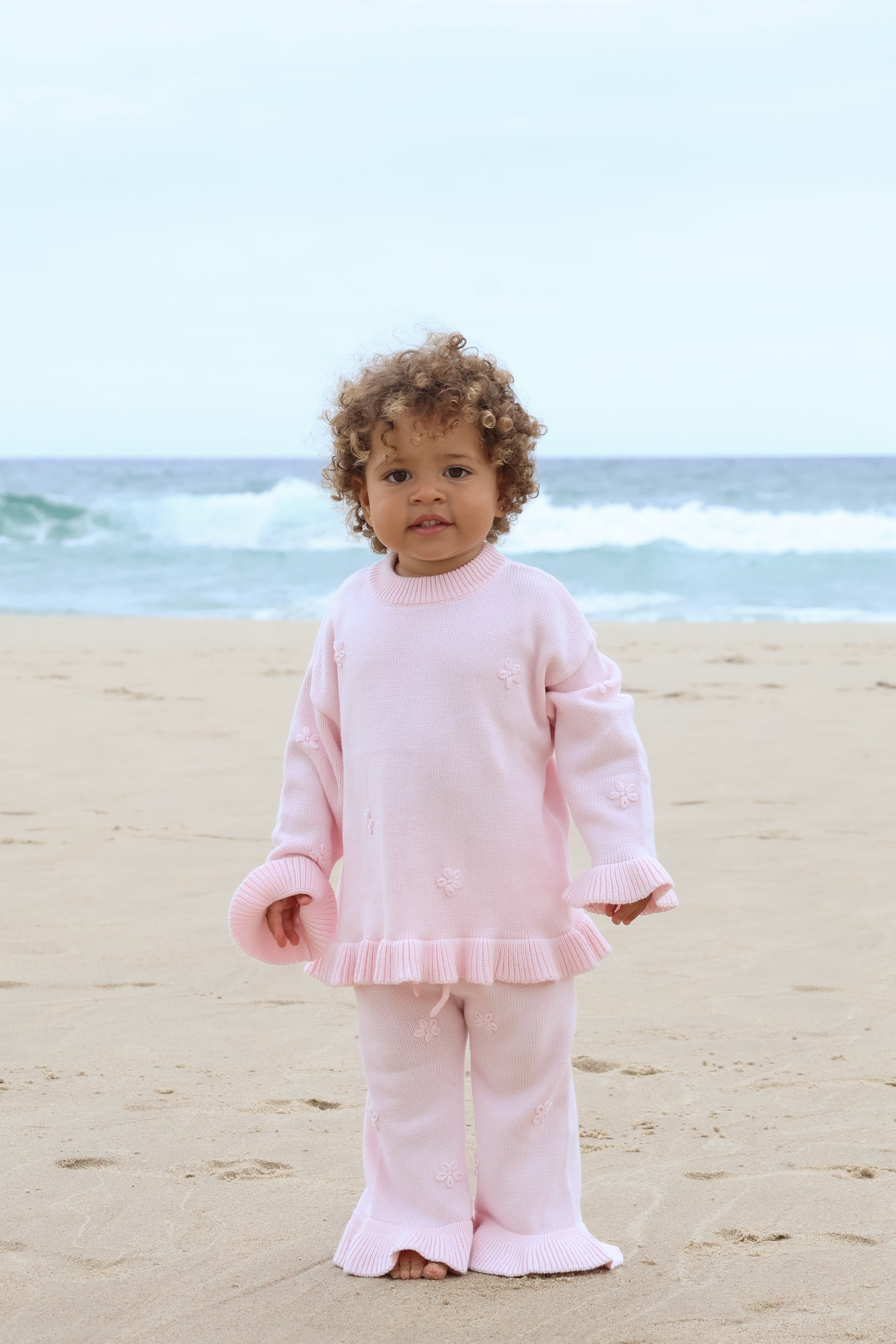 Knit Embroidery Pullover | Pink sky