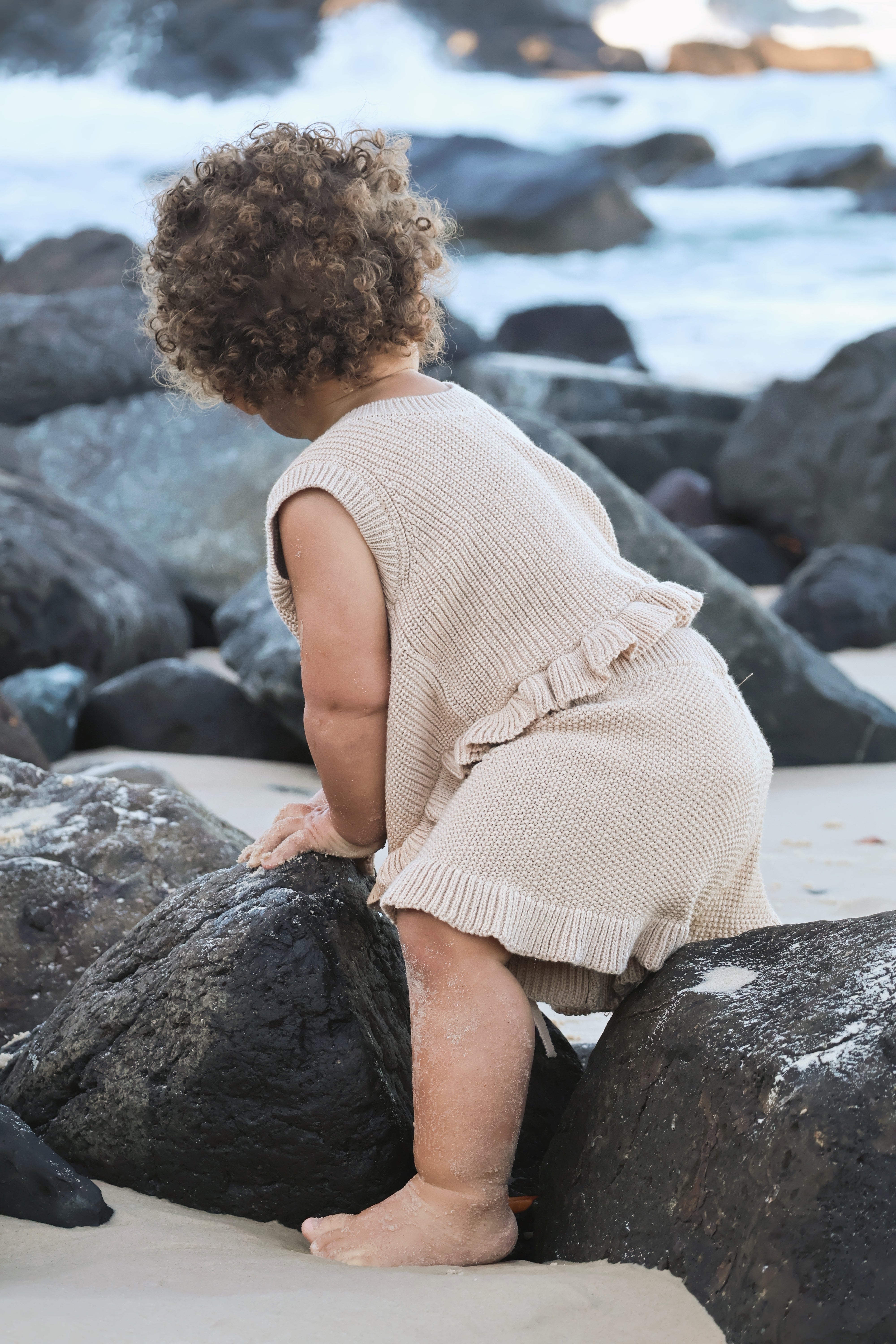 Knit Embroidered Shorts | Sand