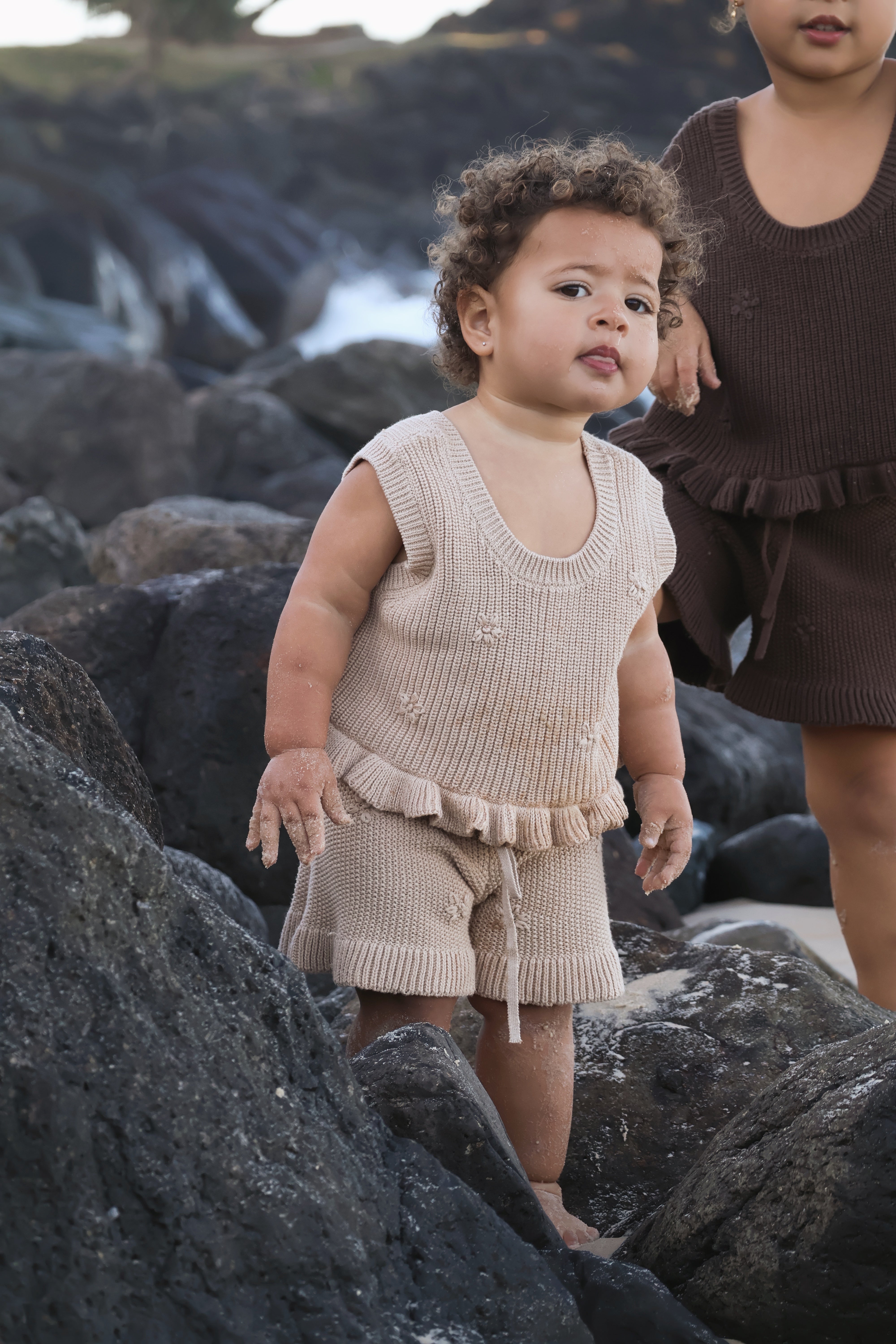 Knit Embroidered Shorts | Sand