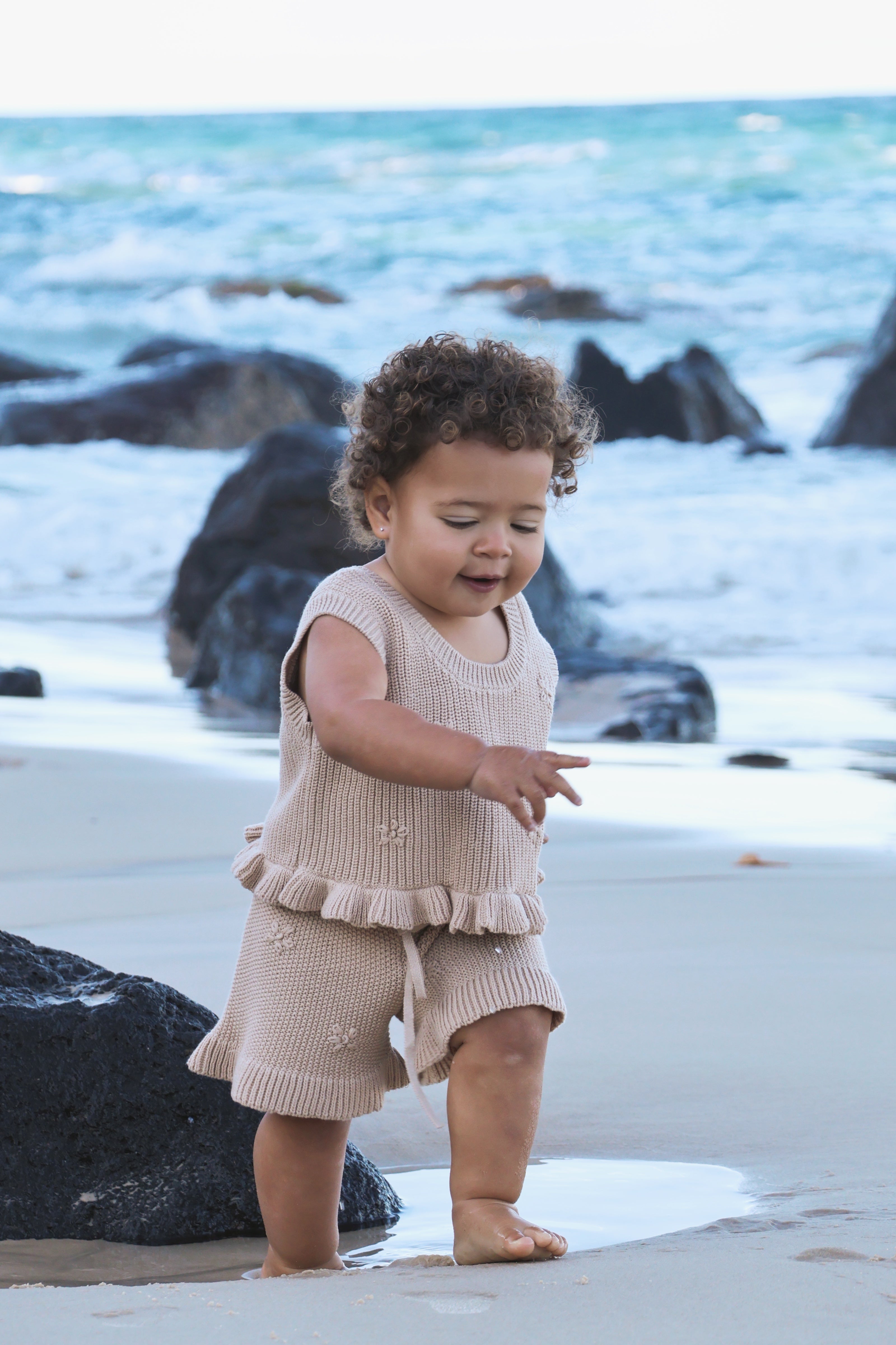 Knit Embroidered Shorts | Sand