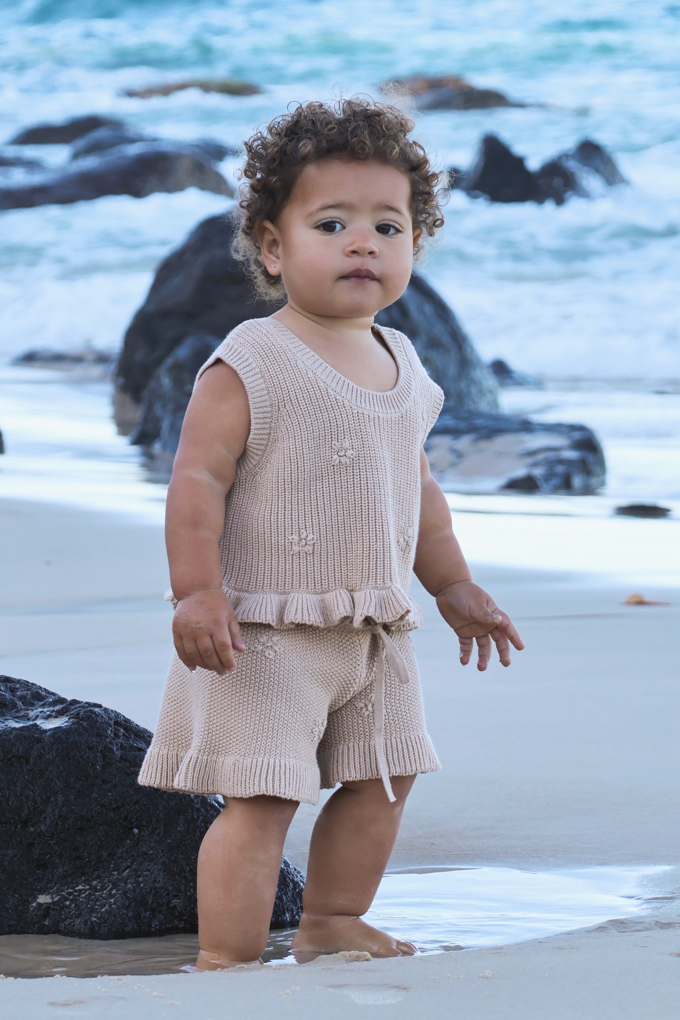 Knit Embroidered Shorts | Sand