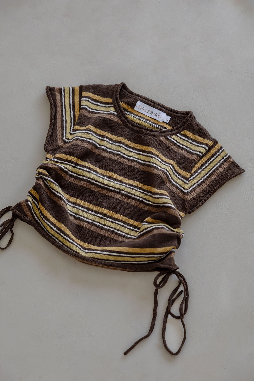 Gathered Knit Tshirt | Sunset Stripe