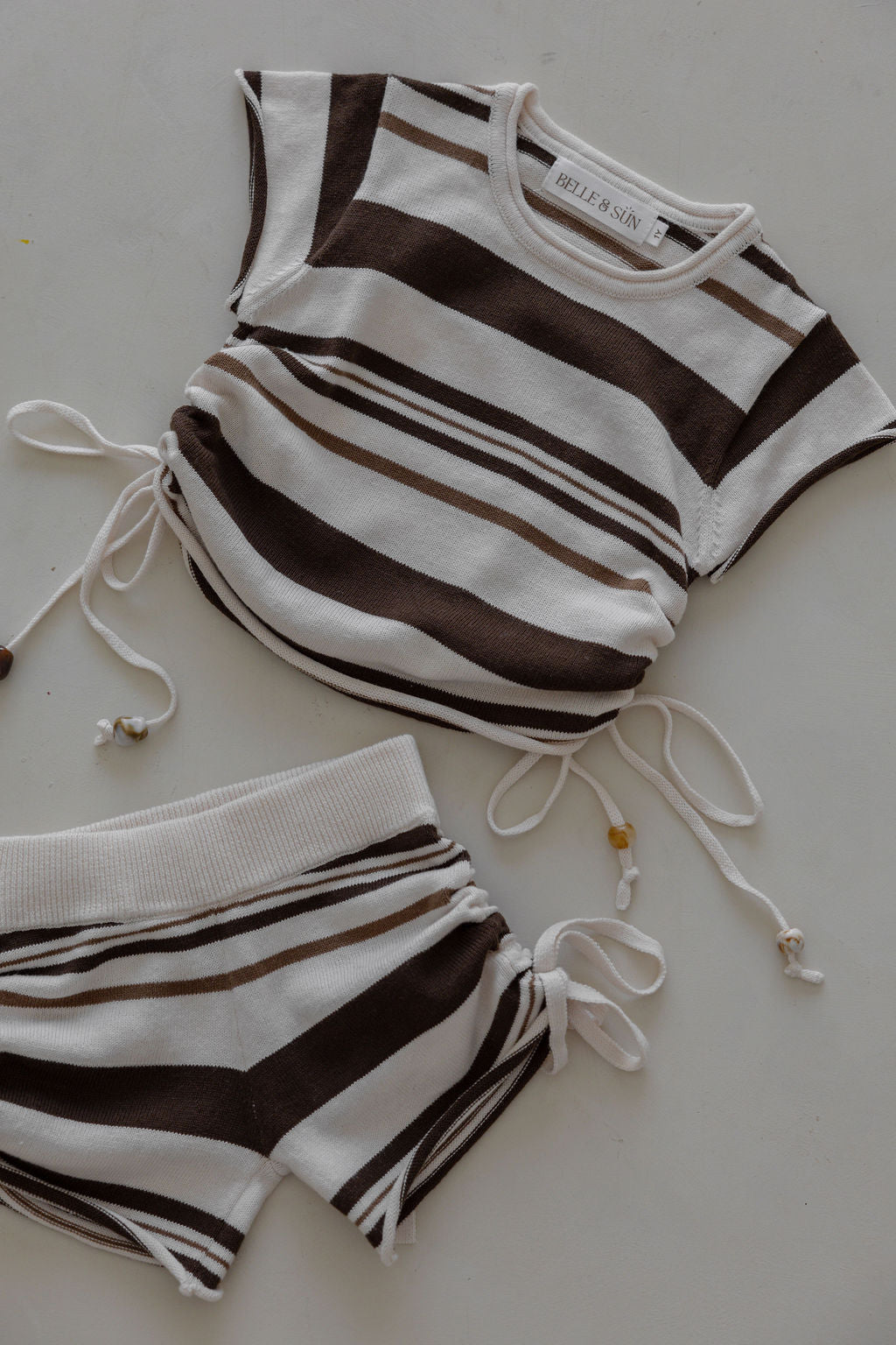 Gathered Knit Shorts | Earth Stripe