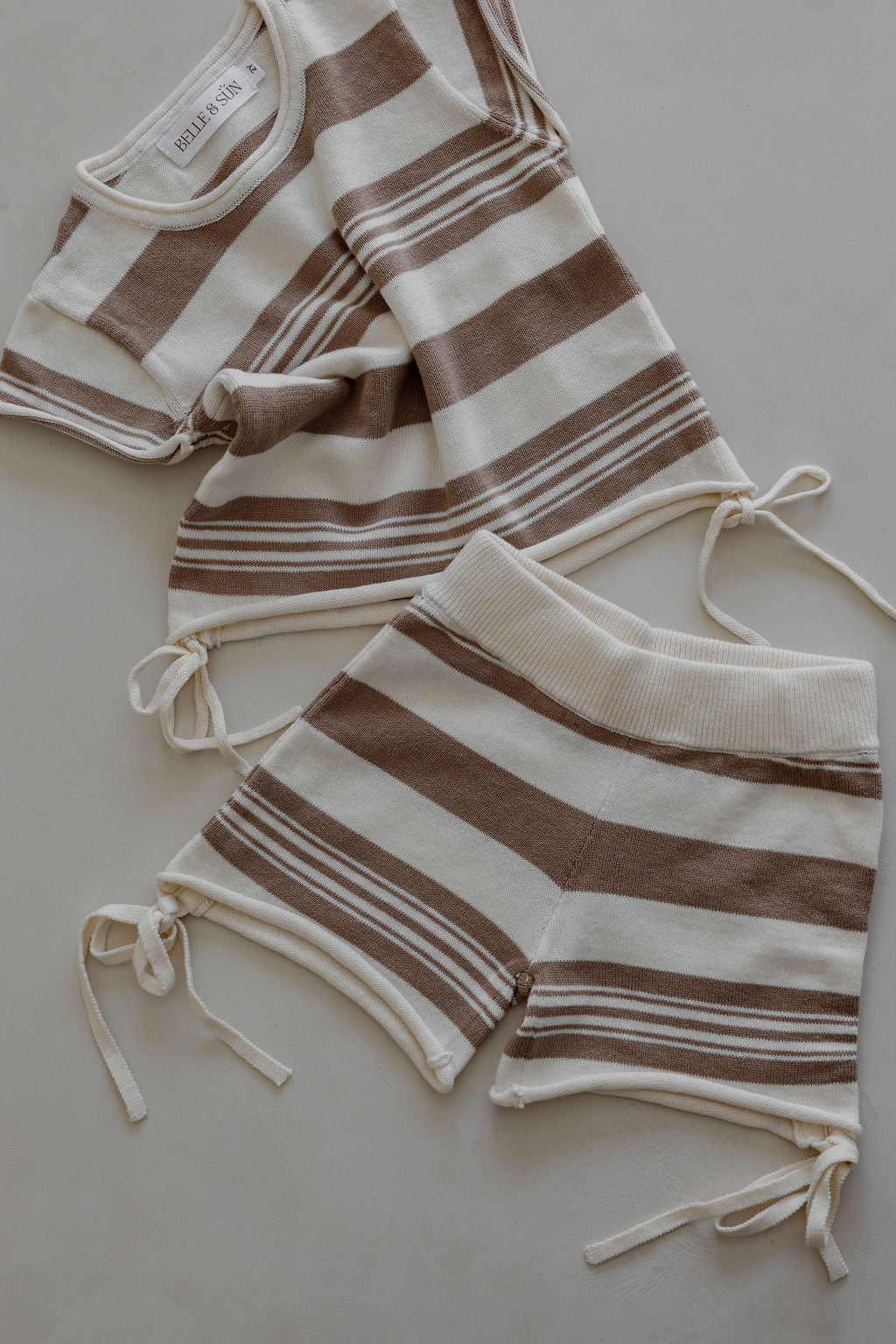 Gathered Knit Shorts | Earth Stripe