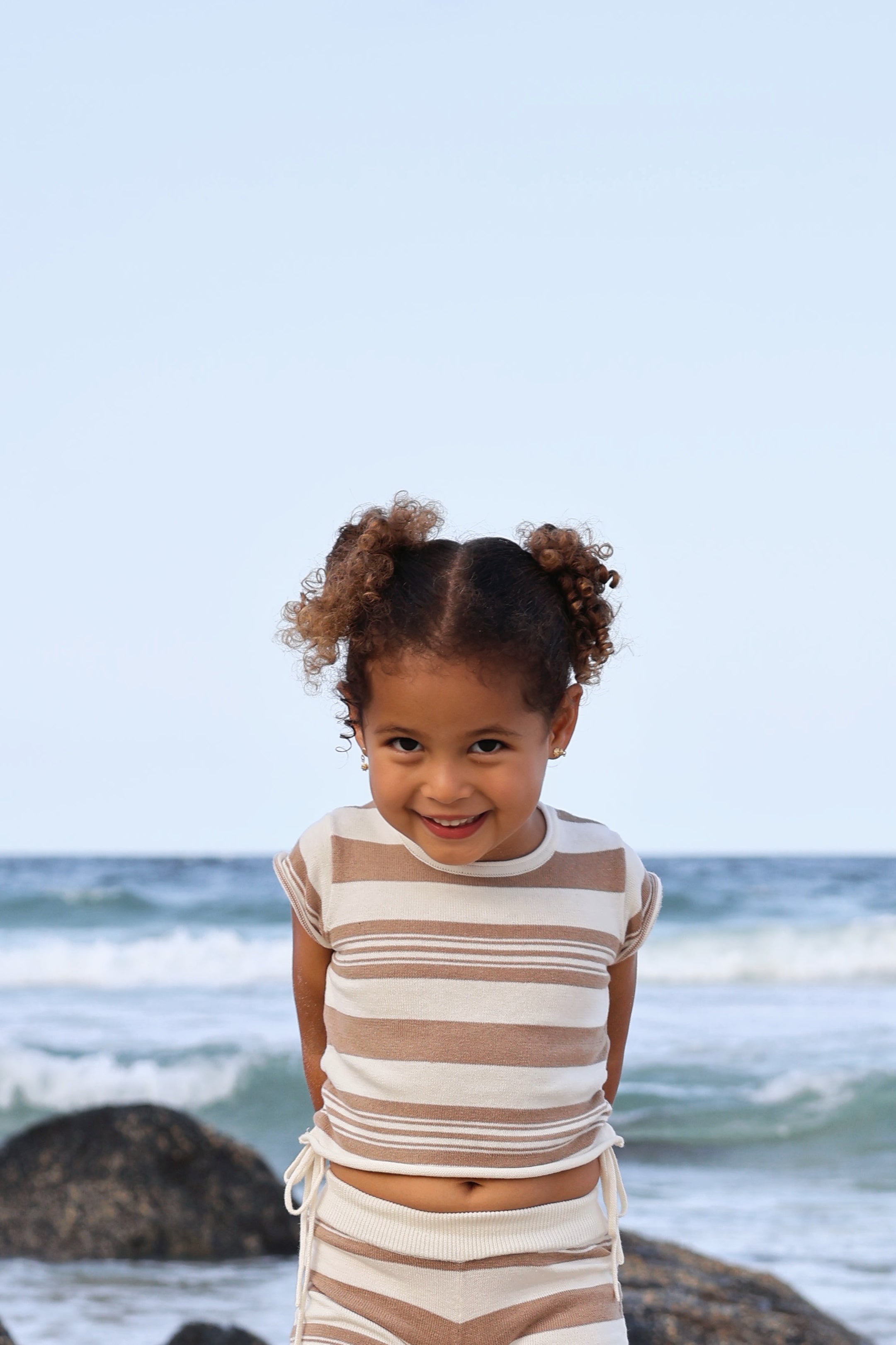 Gathered Knit Tshirt | Earth Stripe