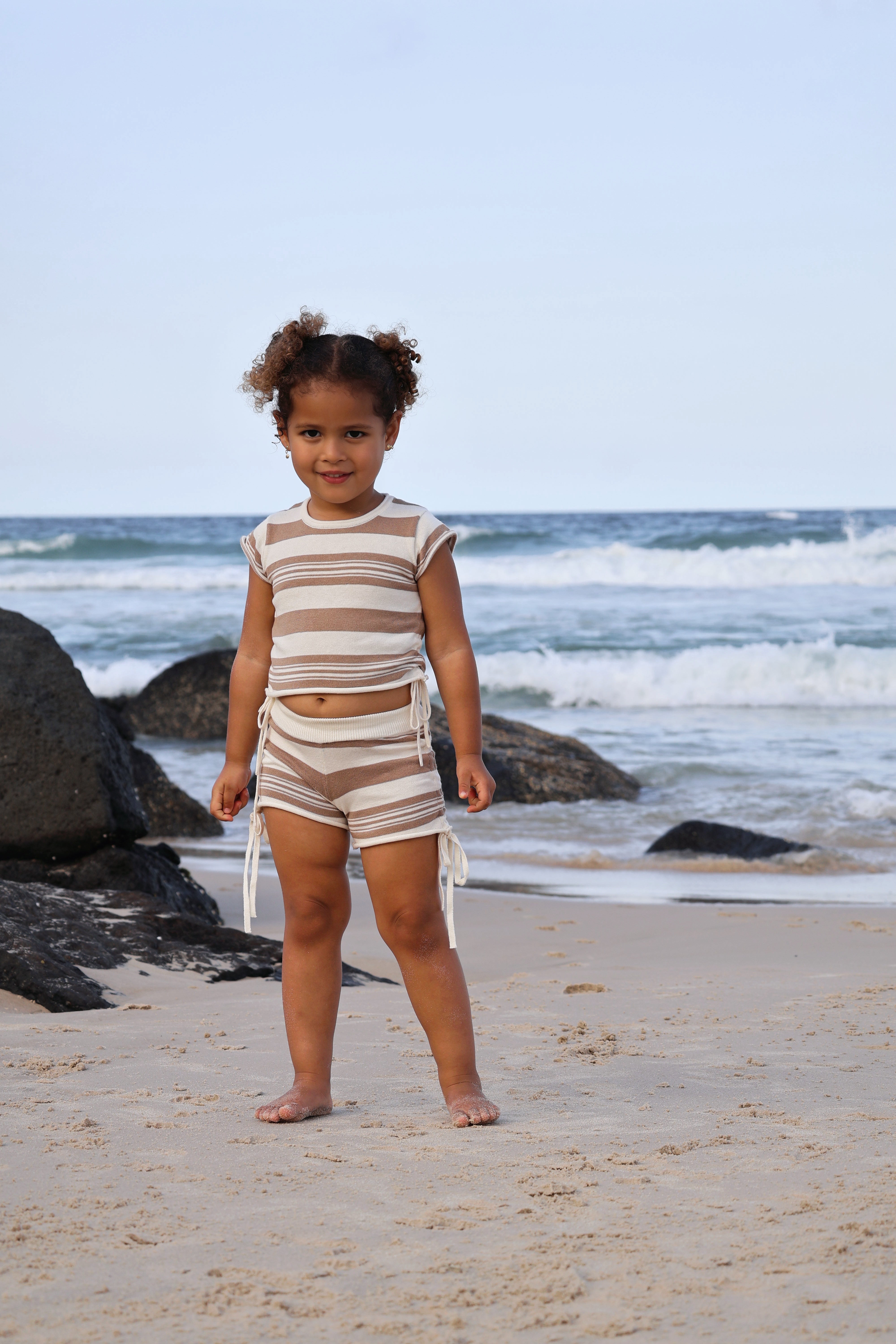 Gathered Knit Tshirt | Earth Stripe