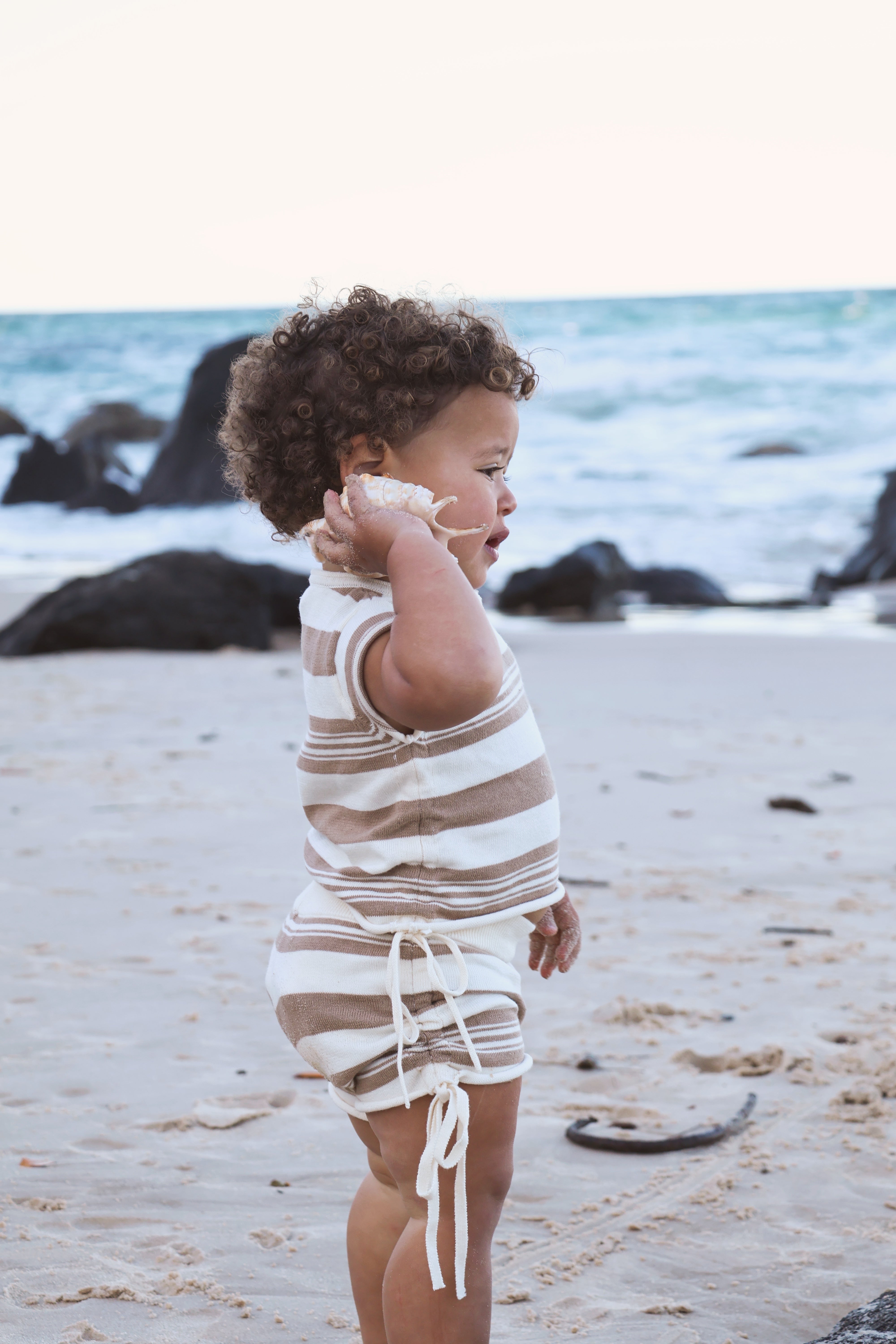 Gathered Knit Shorts | Earth Stripe