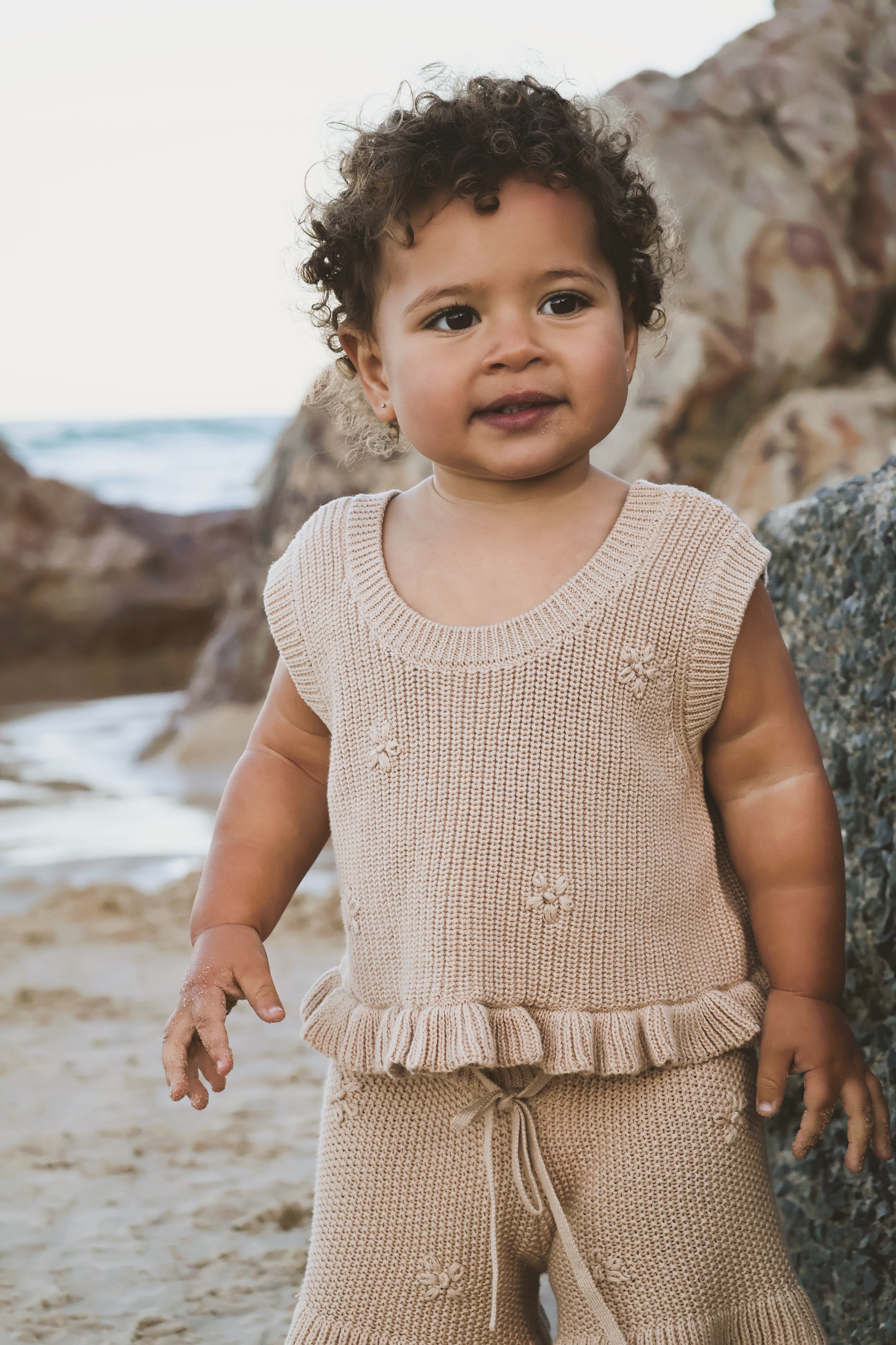 Knit Embroidered Top | Sand