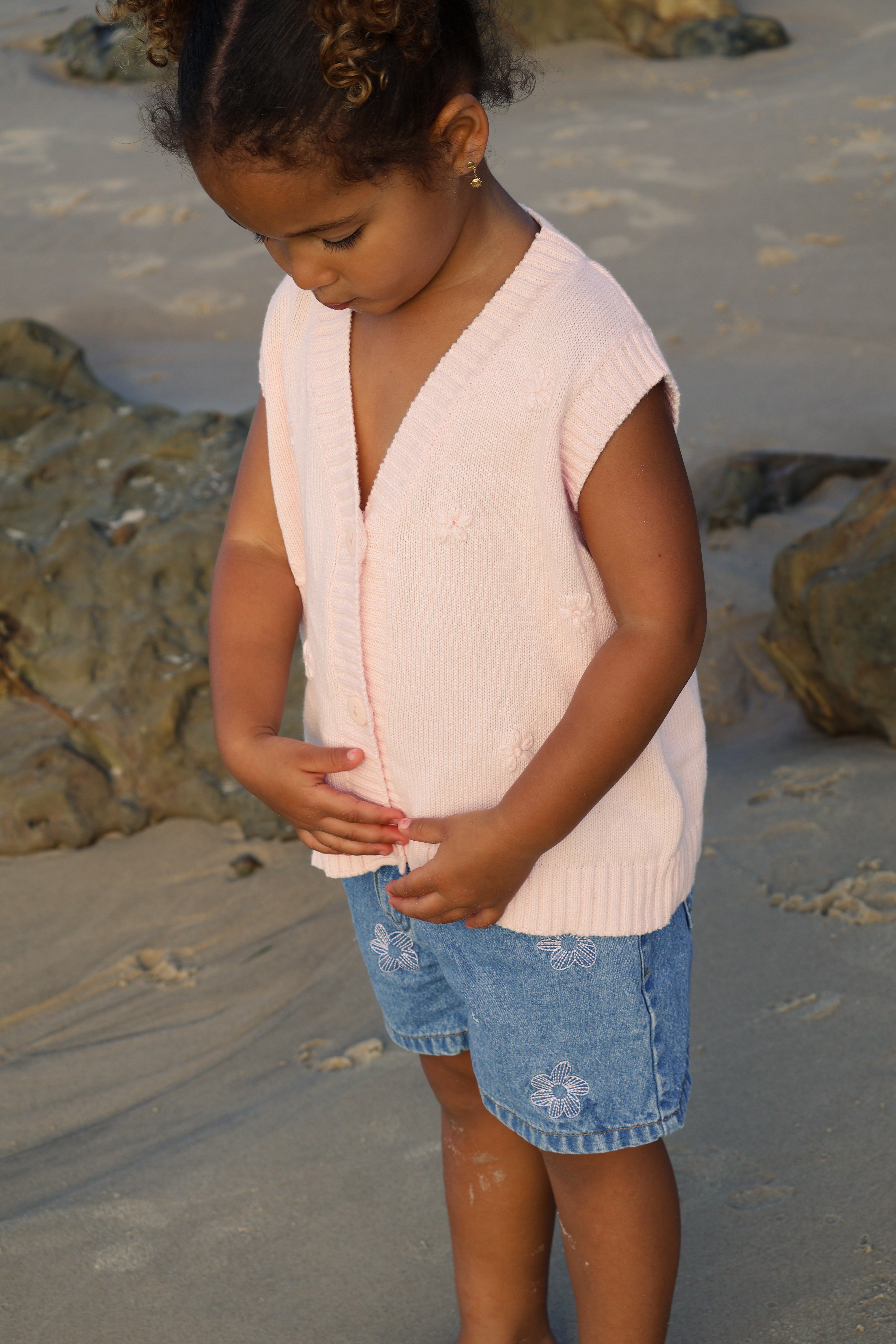 Embroidered Vest | Pink Sky