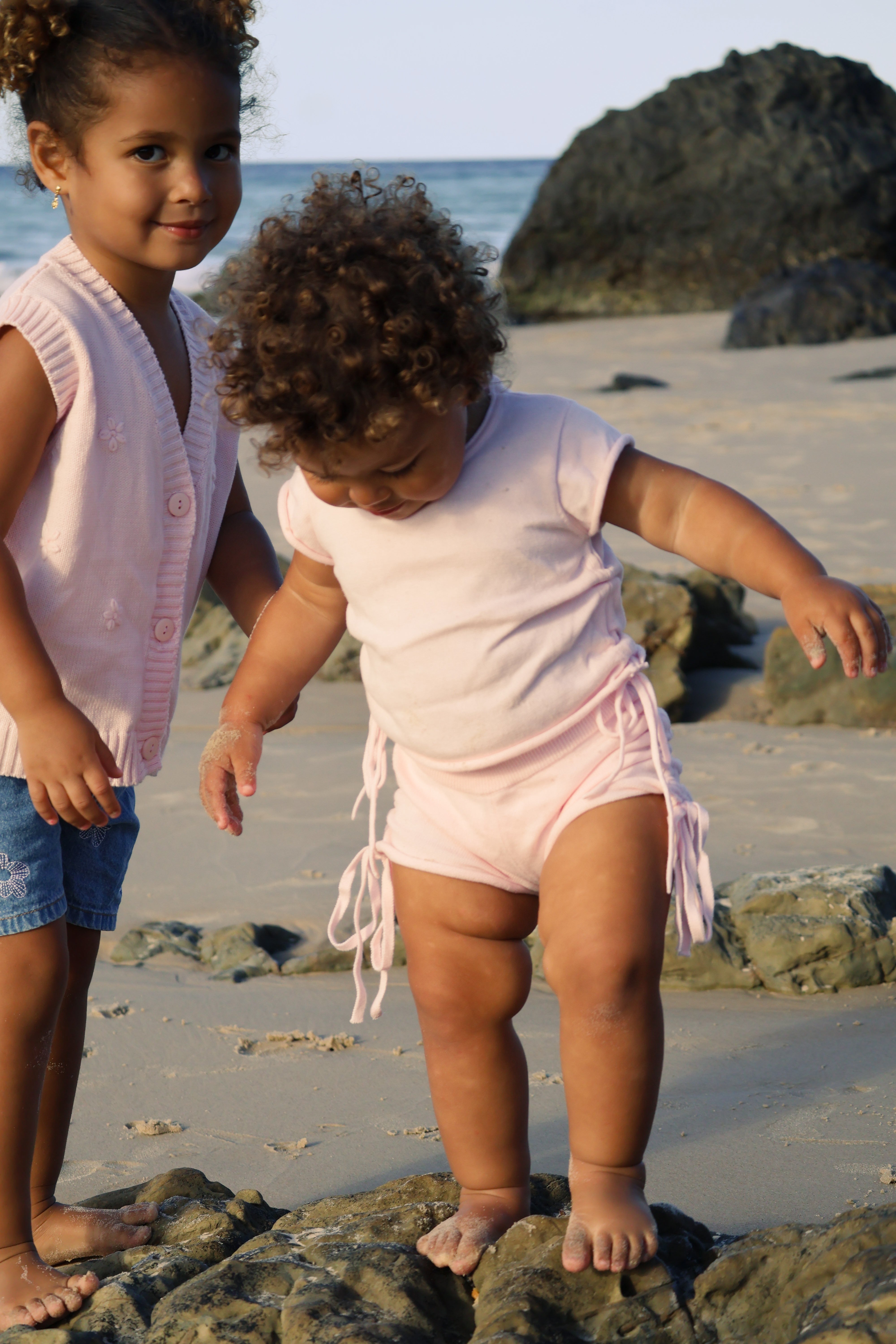 Gathered Knit Shorts | Pink Sky