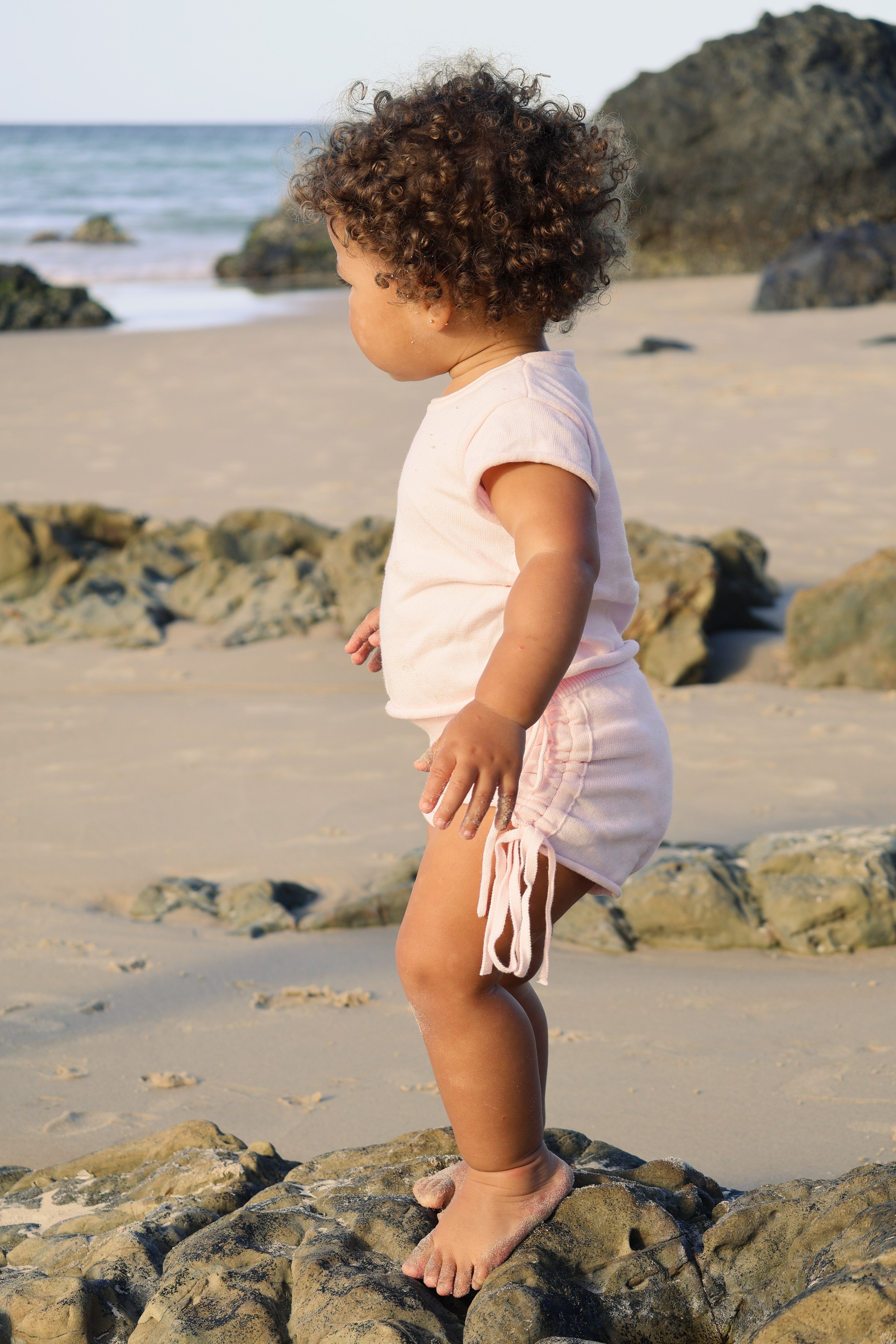 Gathered Knit Tshirt | Pink Sky