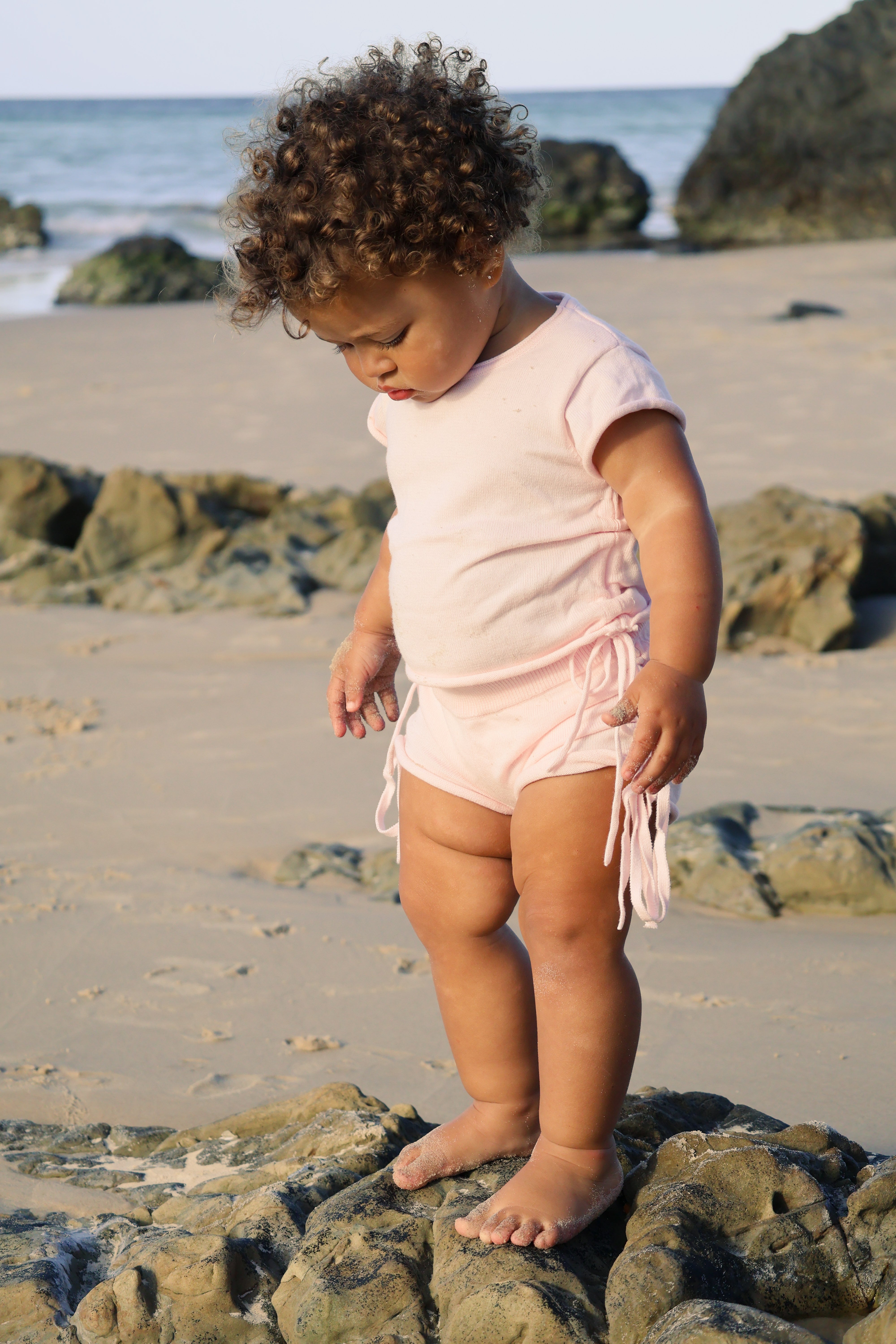 Gathered Knit Tshirt | Pink Sky