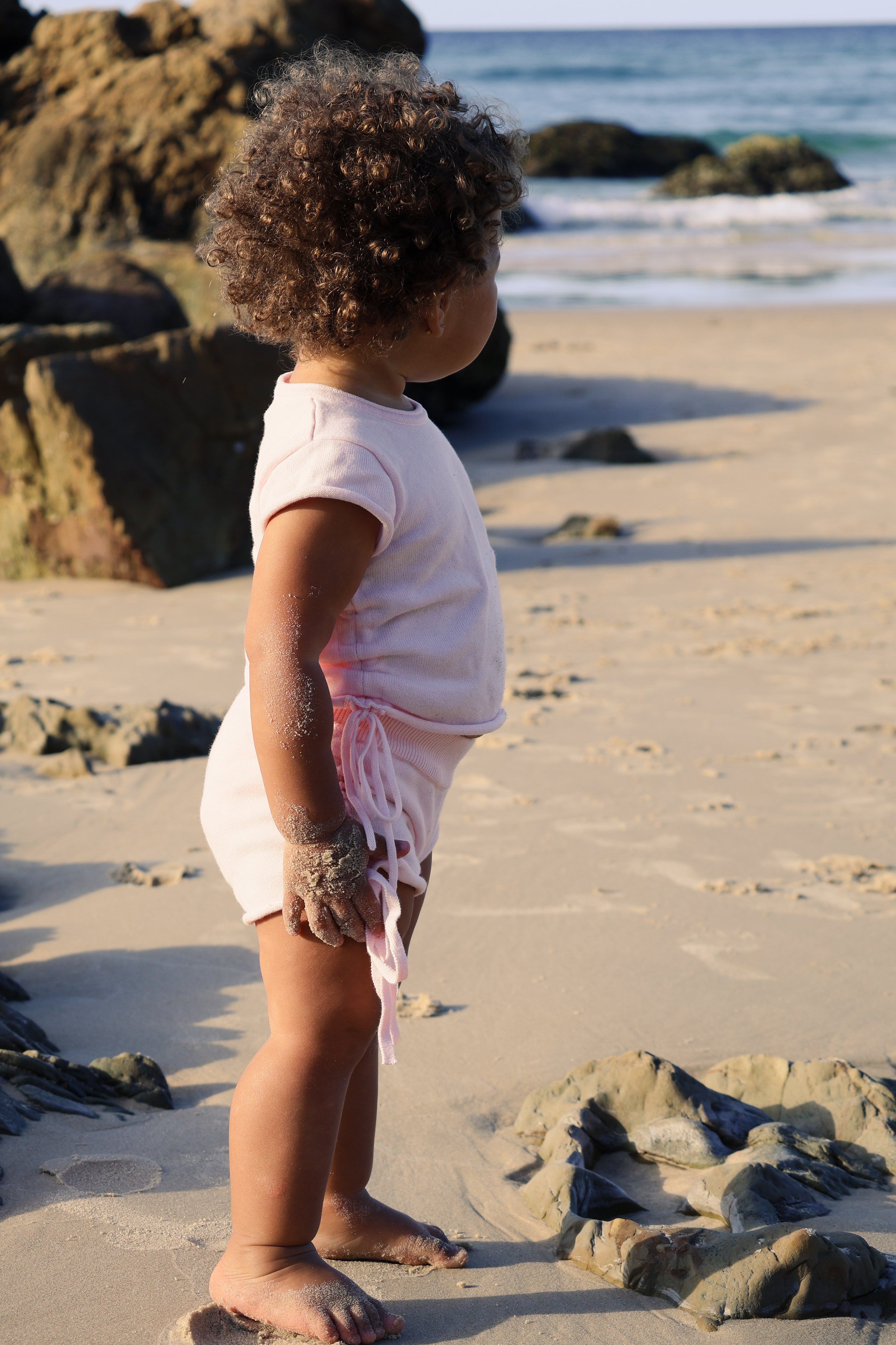 Gathered Knit Shorts | Pink Sky