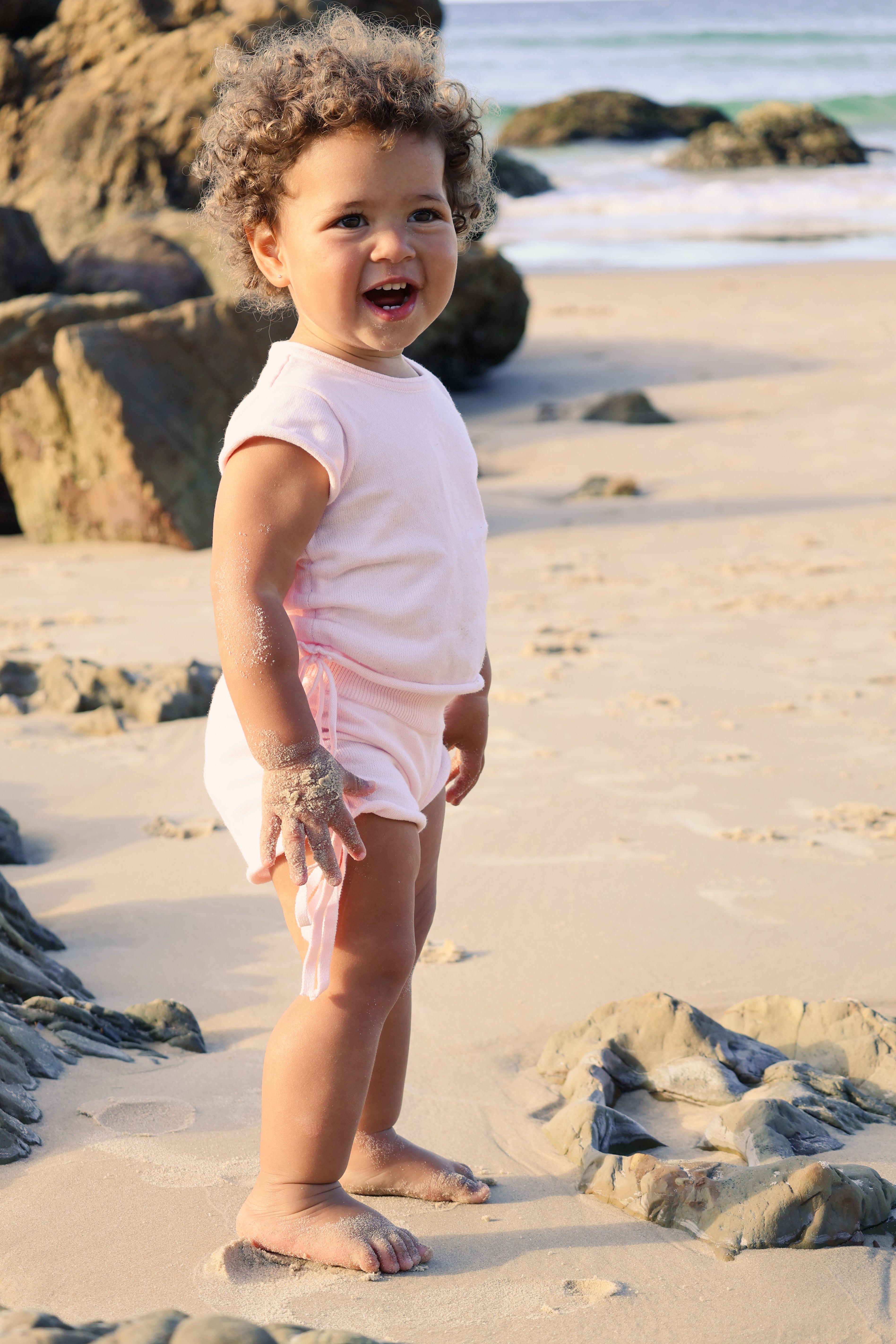 Gathered Knit Shorts | Pink Sky