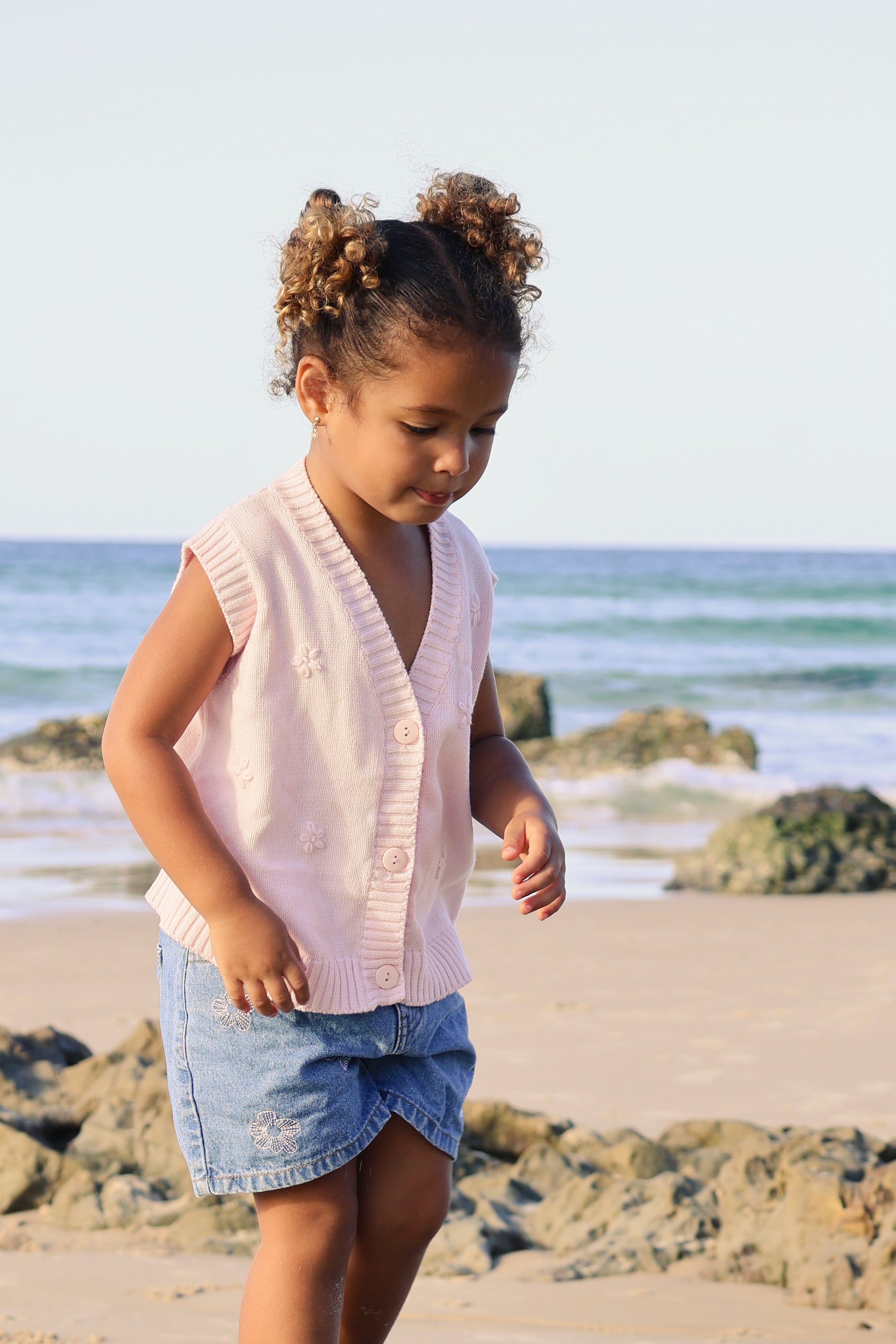 Embroidered Vest | Pink Sky