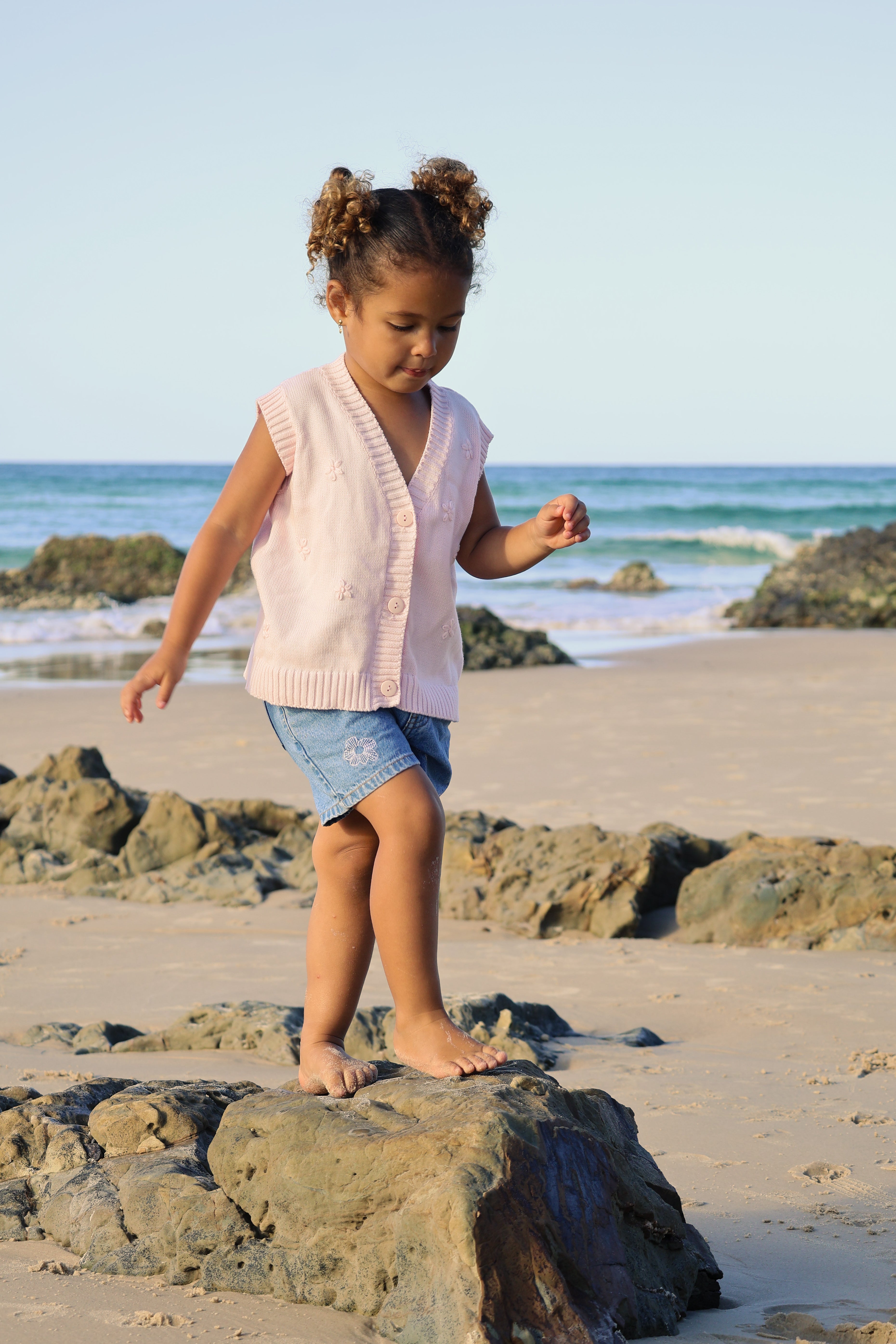 Embroidered Vest | Pink Sky