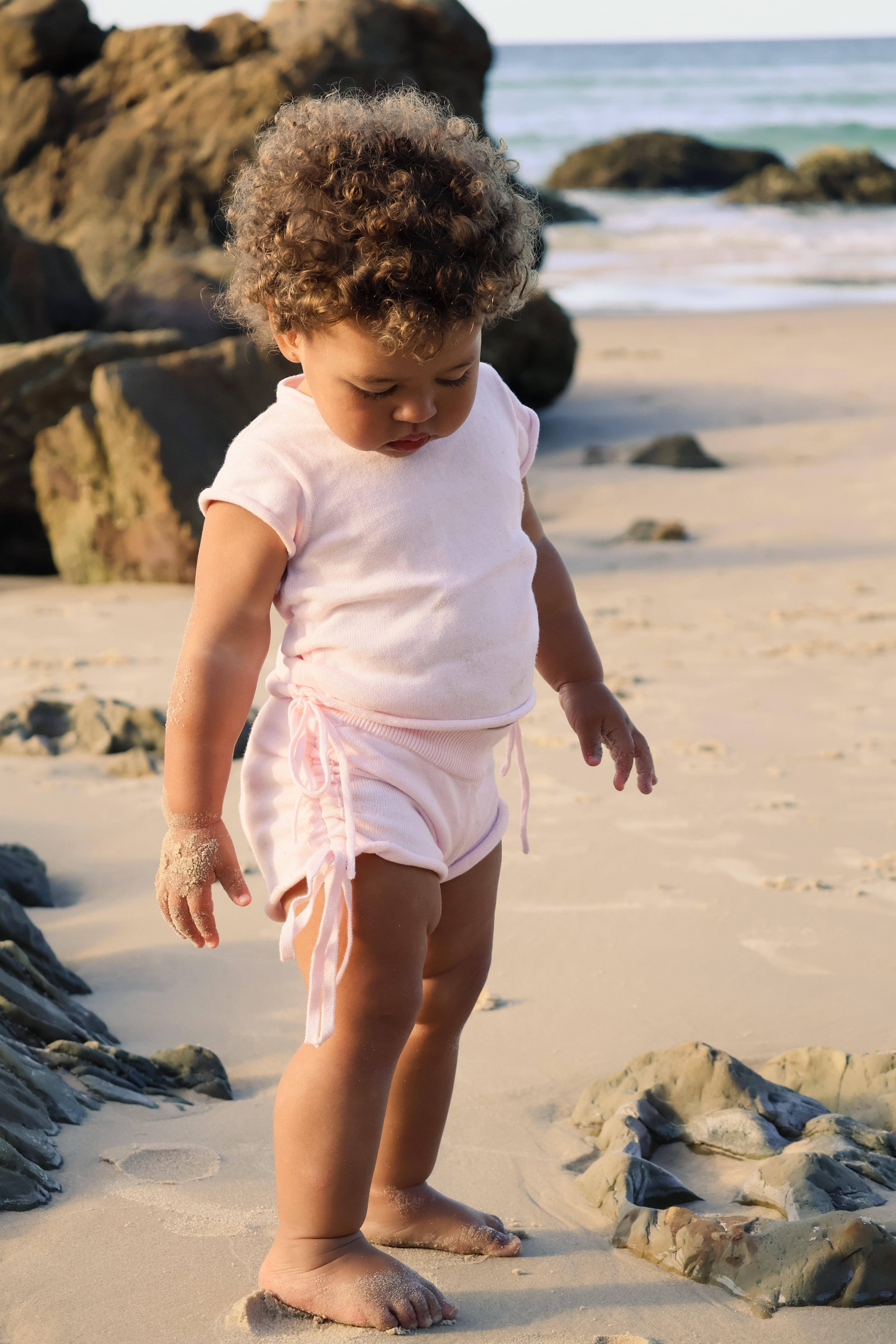 Gathered Knit Tshirt | Pink Sky