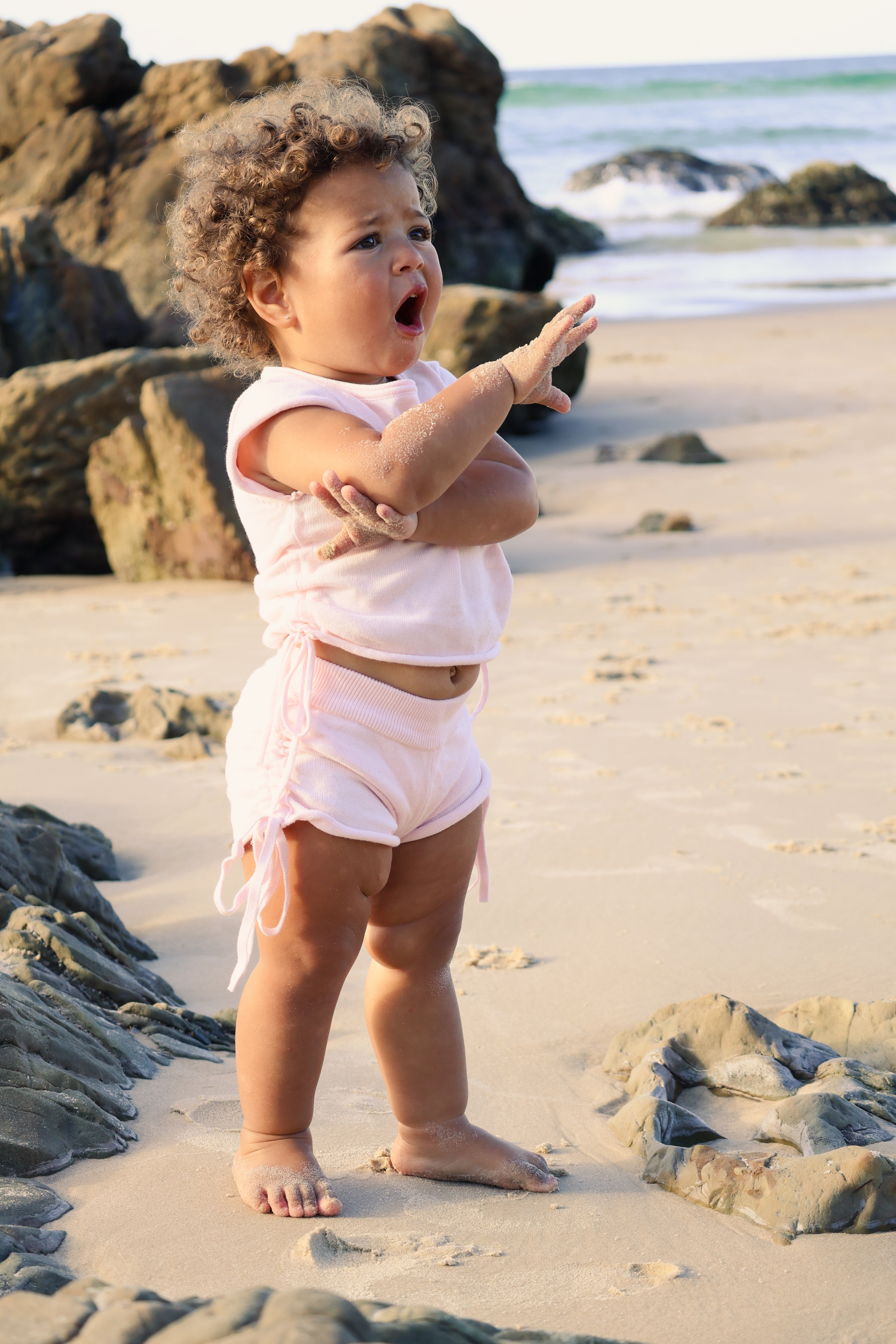 Gathered Knit Shorts | Pink Sky