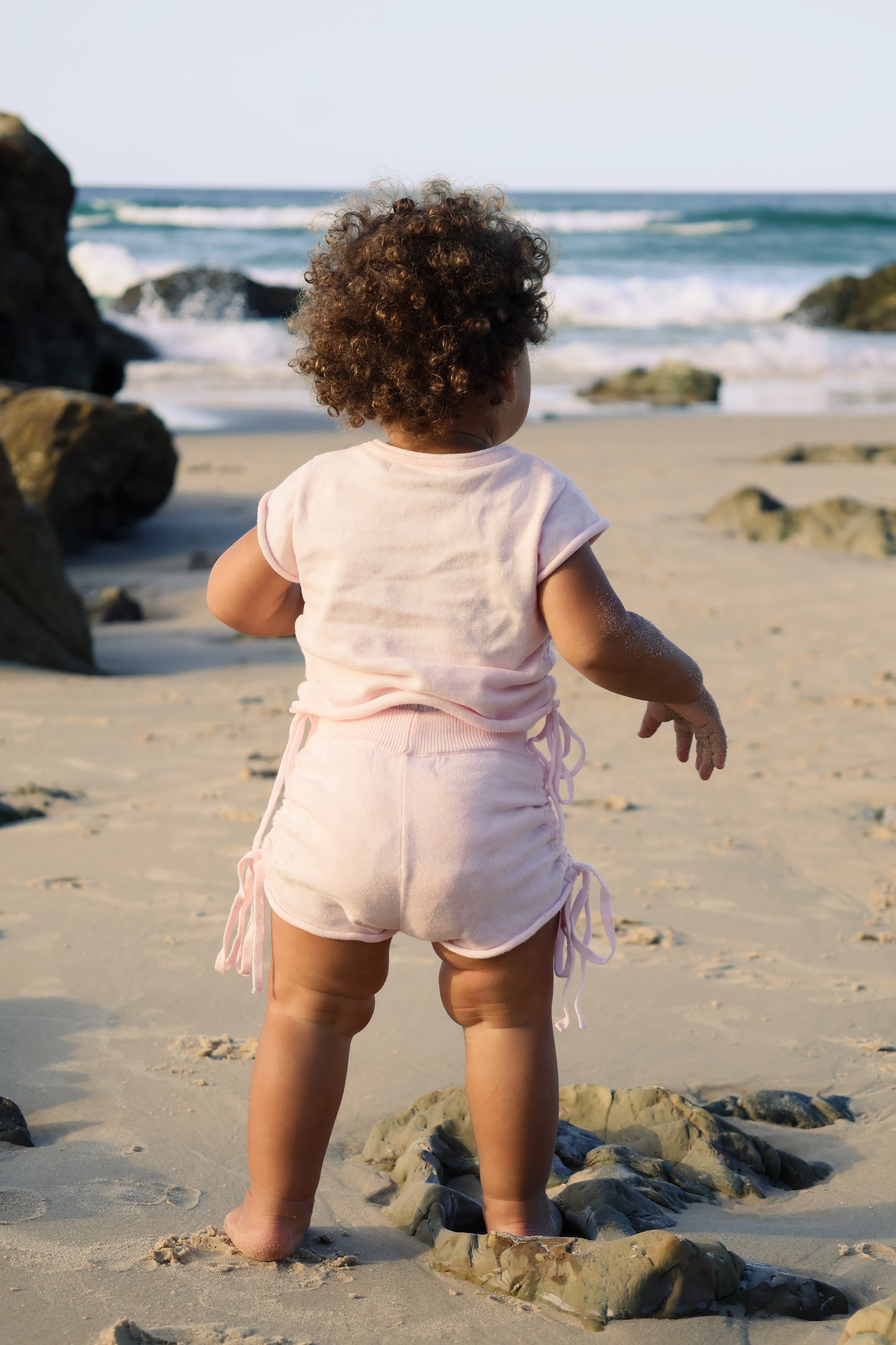 Gathered Knit Shorts | Pink Sky