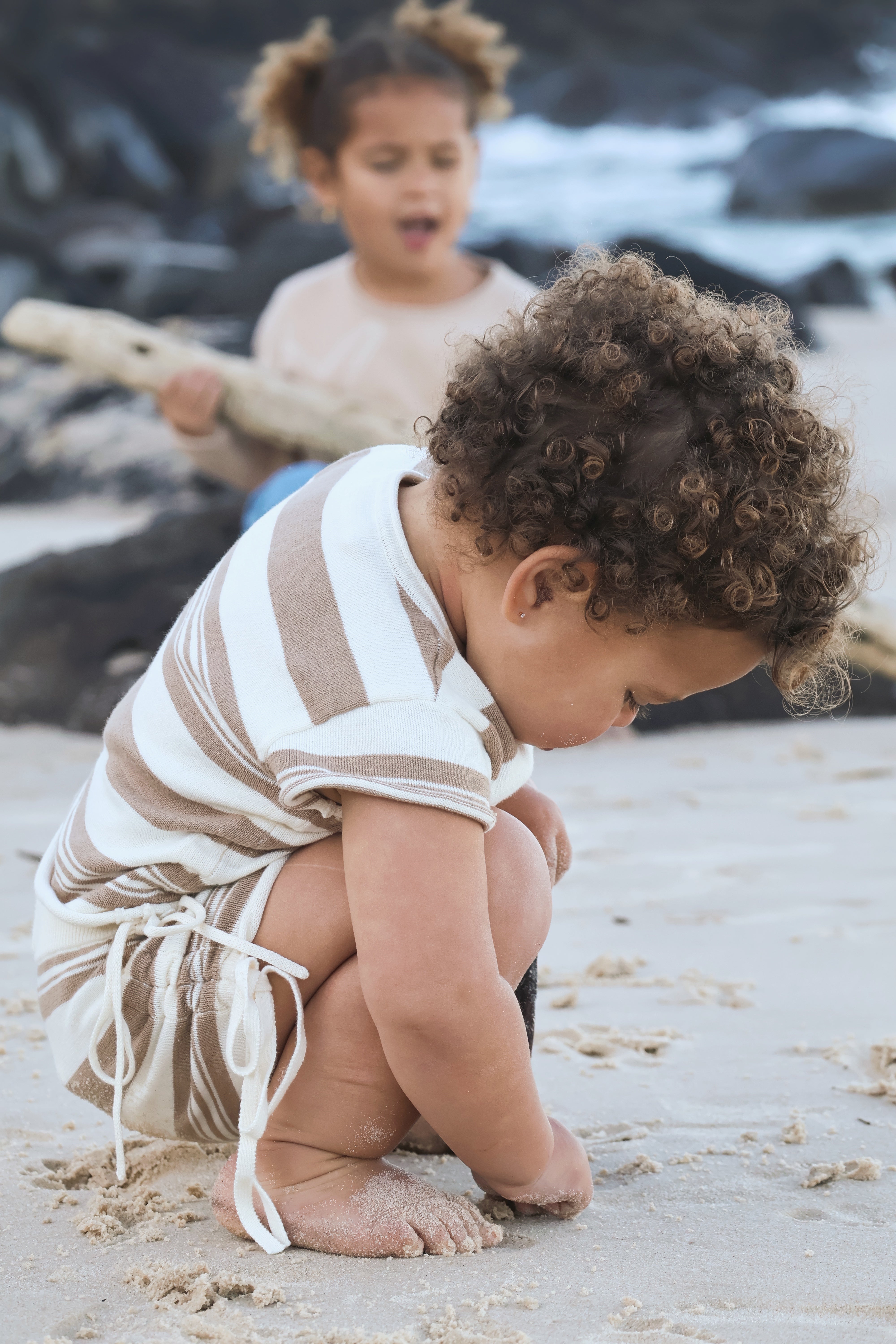 Gathered Knit Tshirt | Earth Stripe