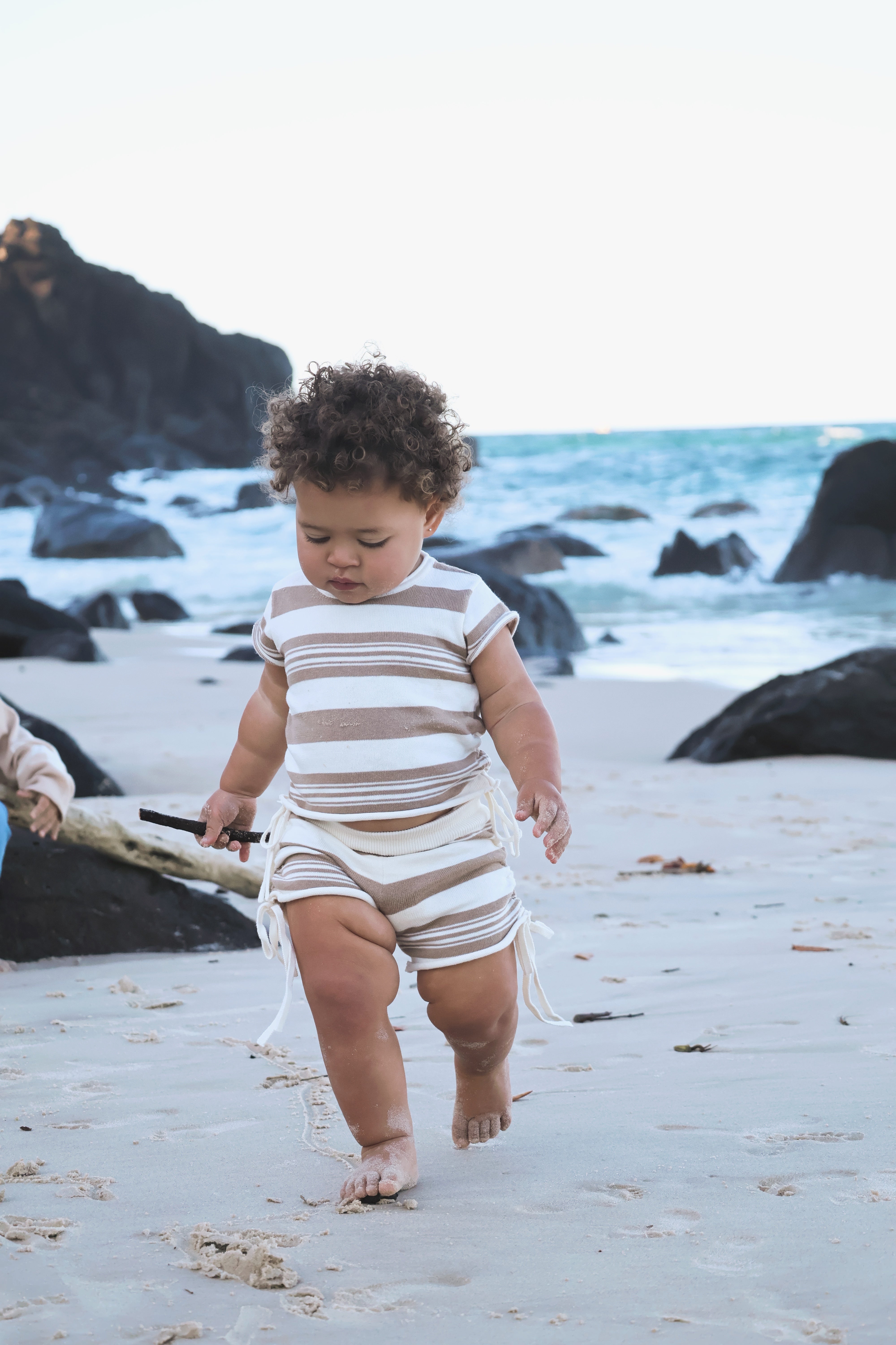 Gathered Knit Shorts | Earth Stripe