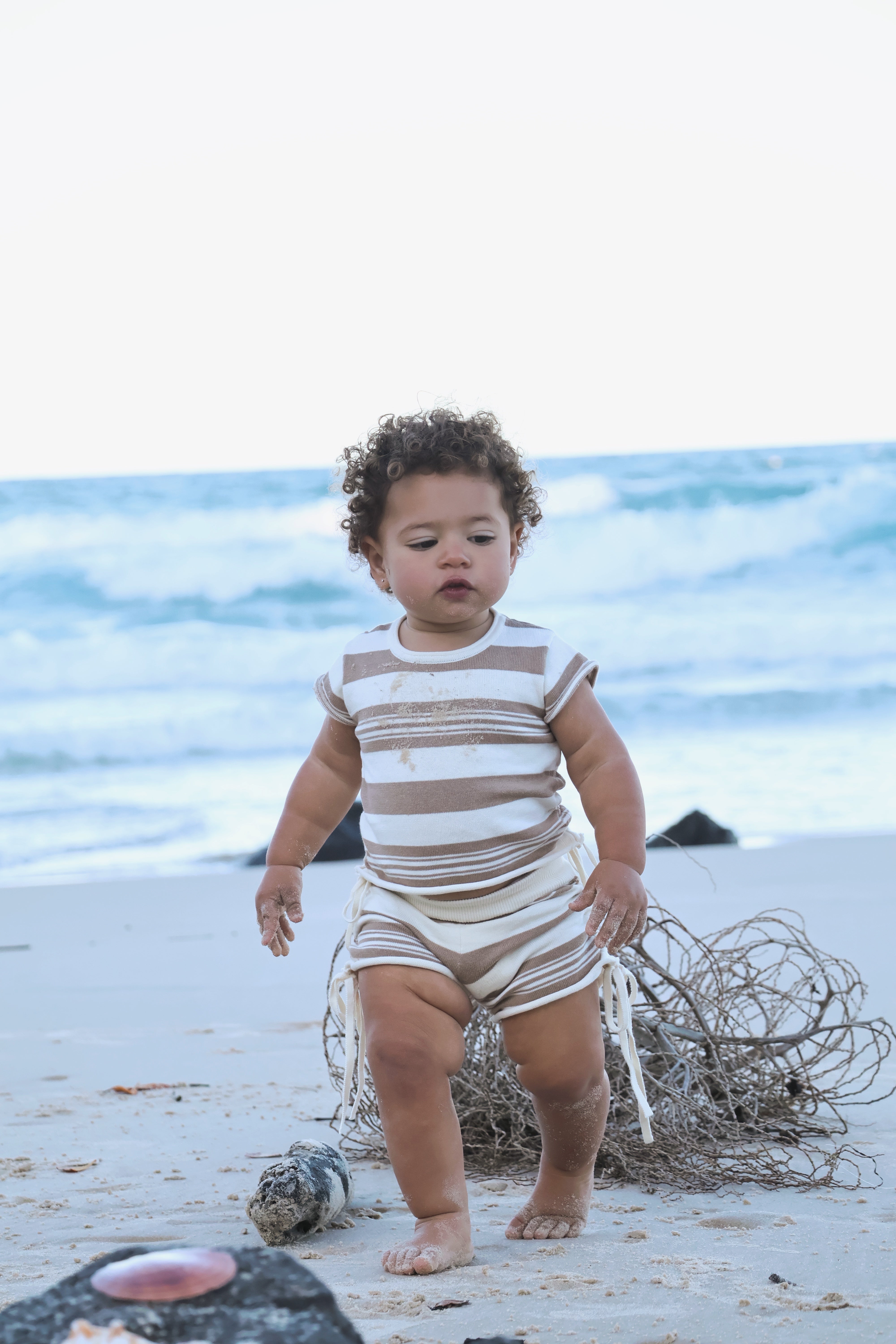 Gathered Knit Shorts | Earth Stripe