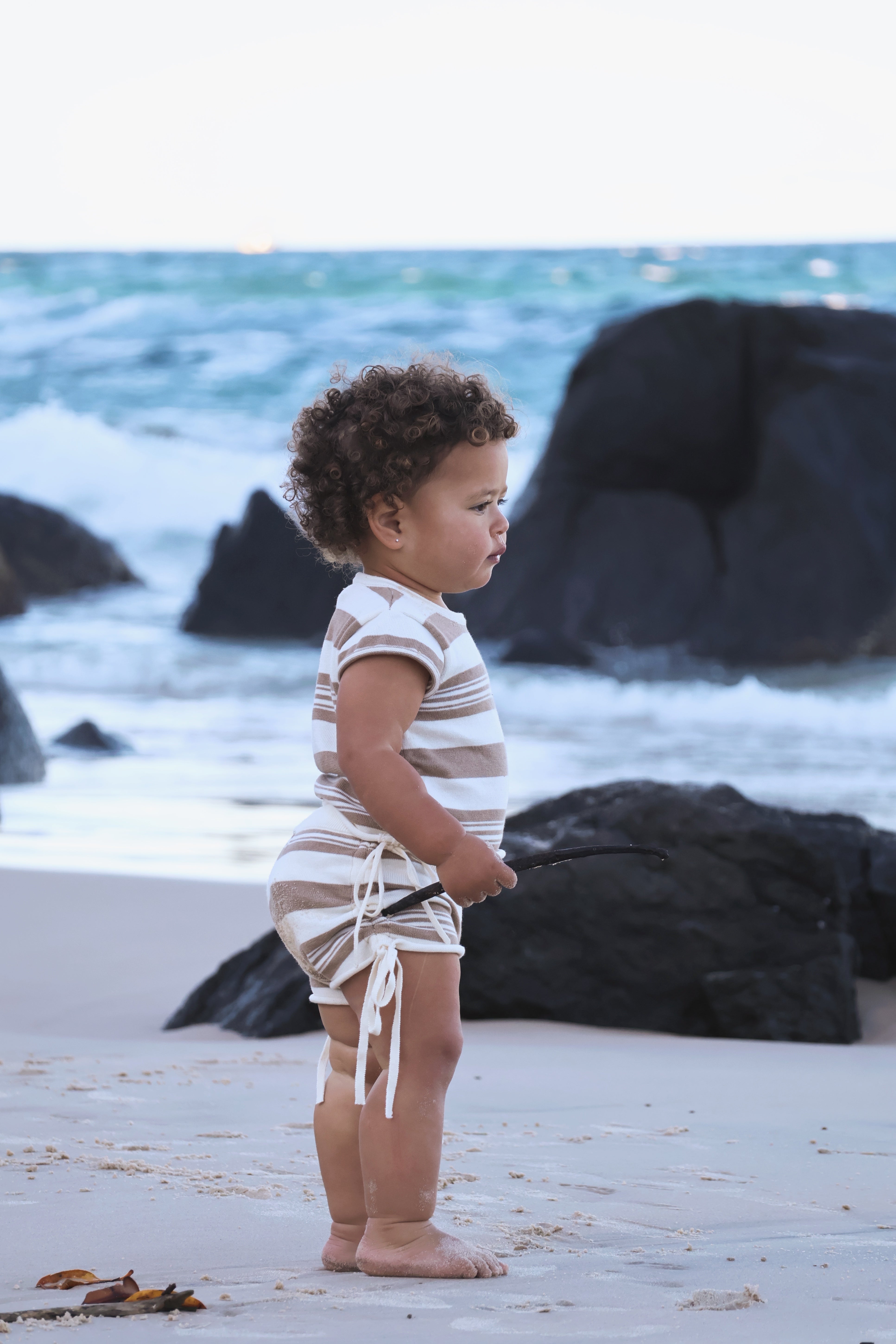 Gathered Knit Tshirt | Earth Stripe